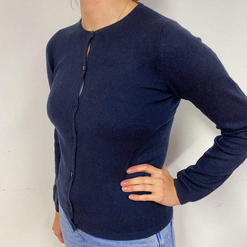 Navy Blue Cashmere Crew Neck Cardigan Small