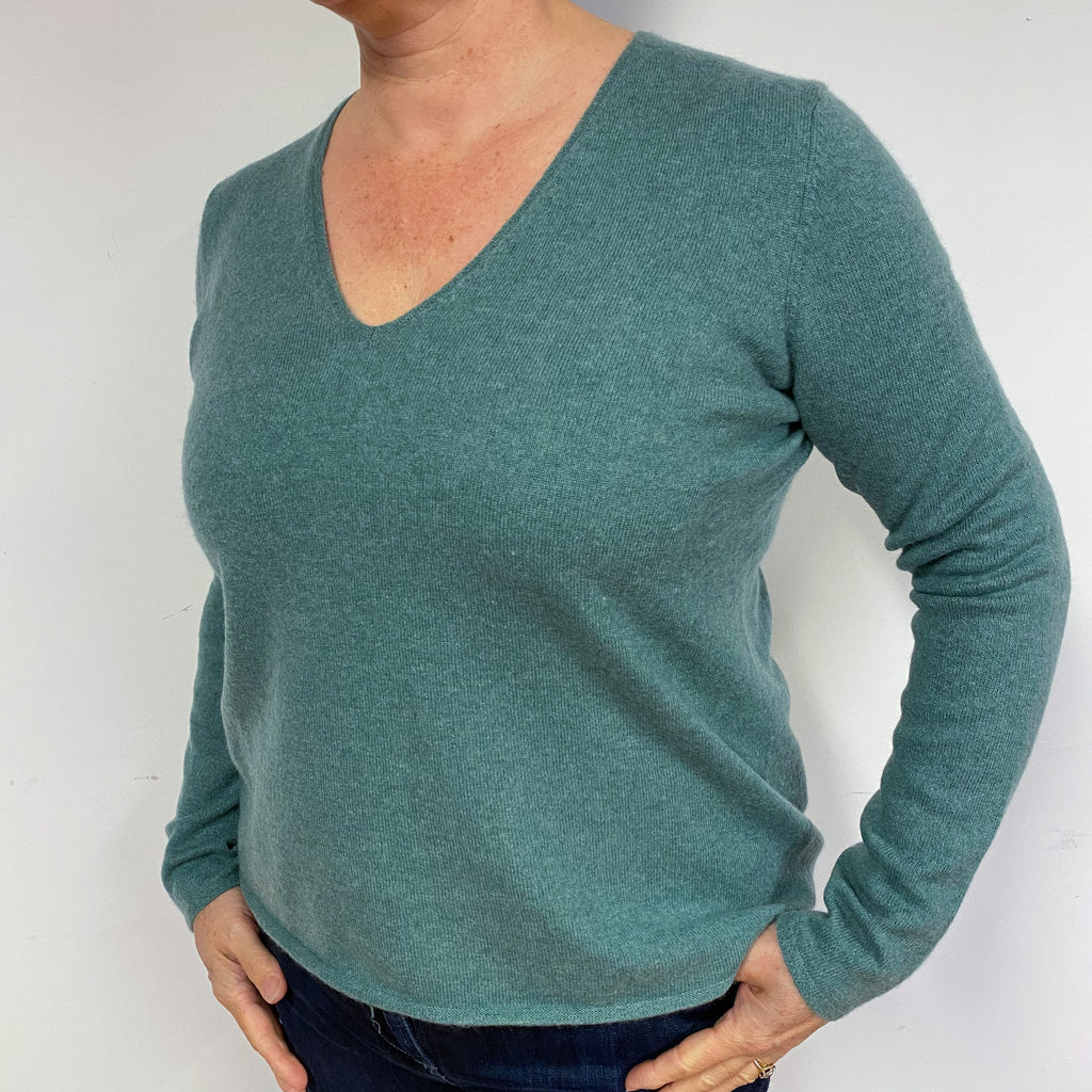 Ocean Green Cashmere V-Neck Jumper Large