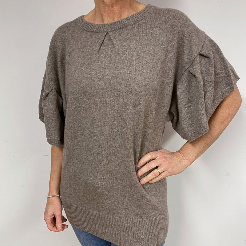 Mink Brown Cashmere Short Sleeved Jumper Medium