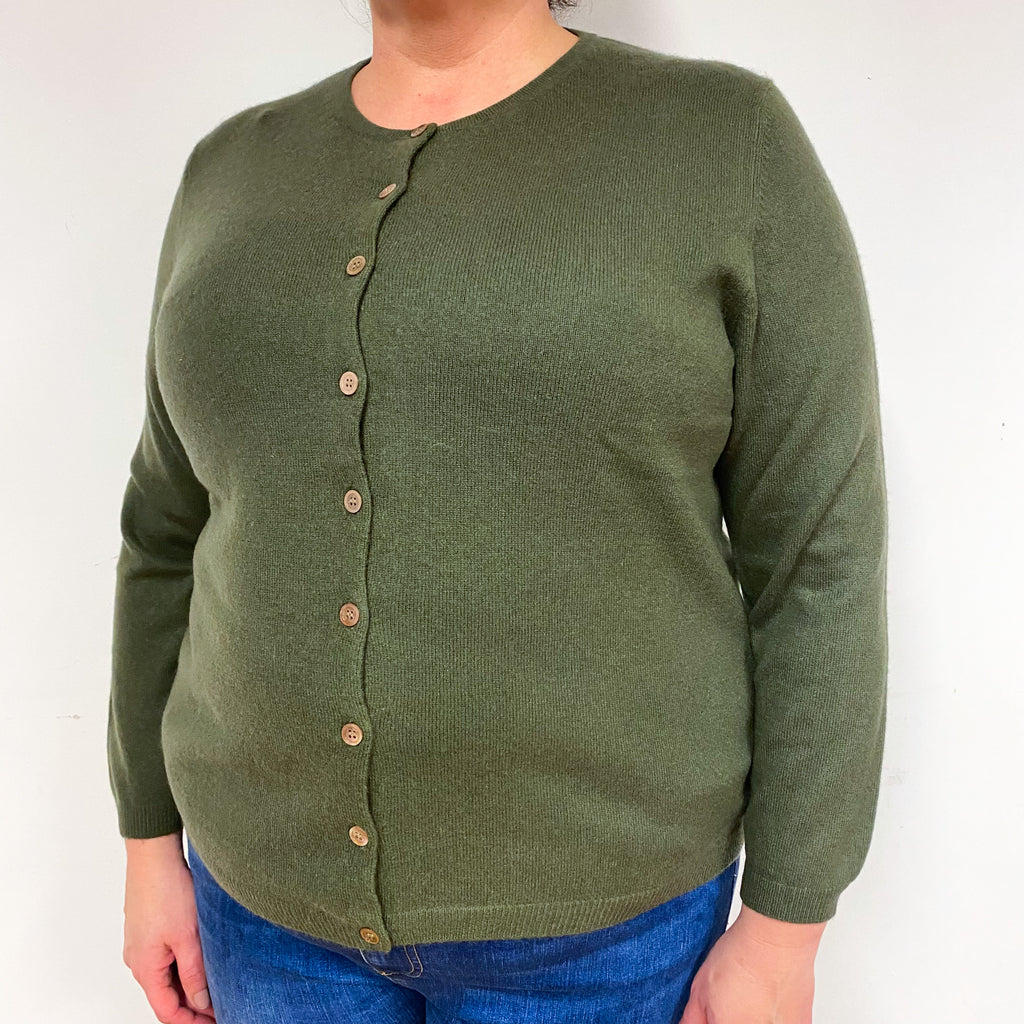 Khaki Green Cashmere Cardigan Extra Large