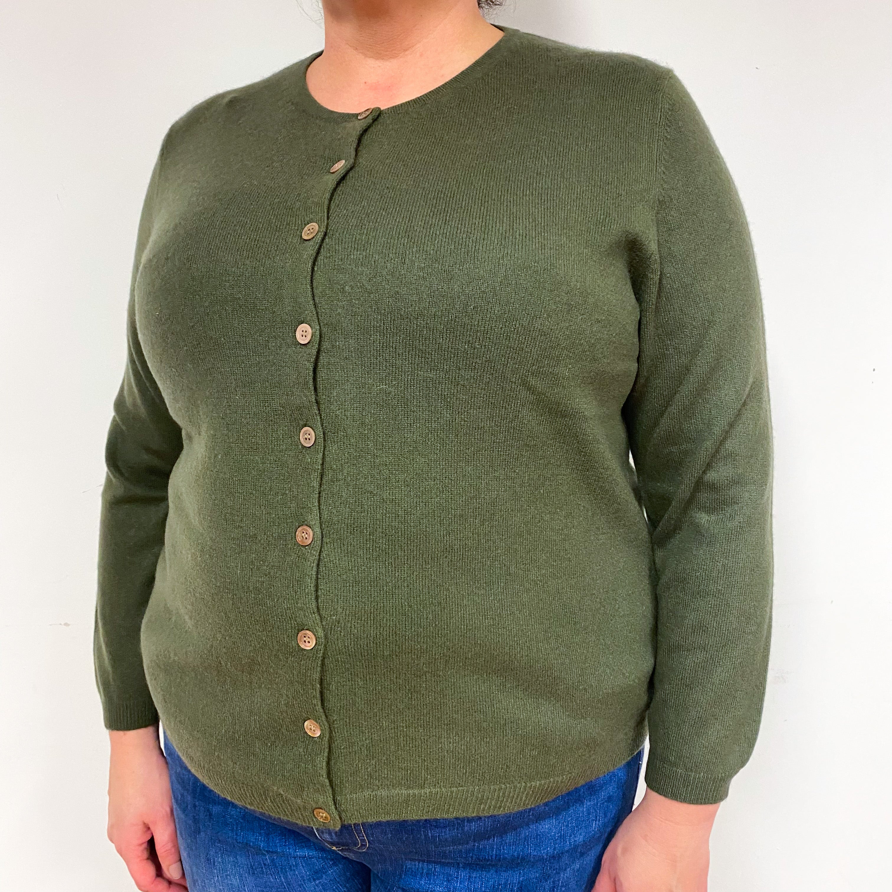 Khaki Green Cashmere Cardigan Extra Large