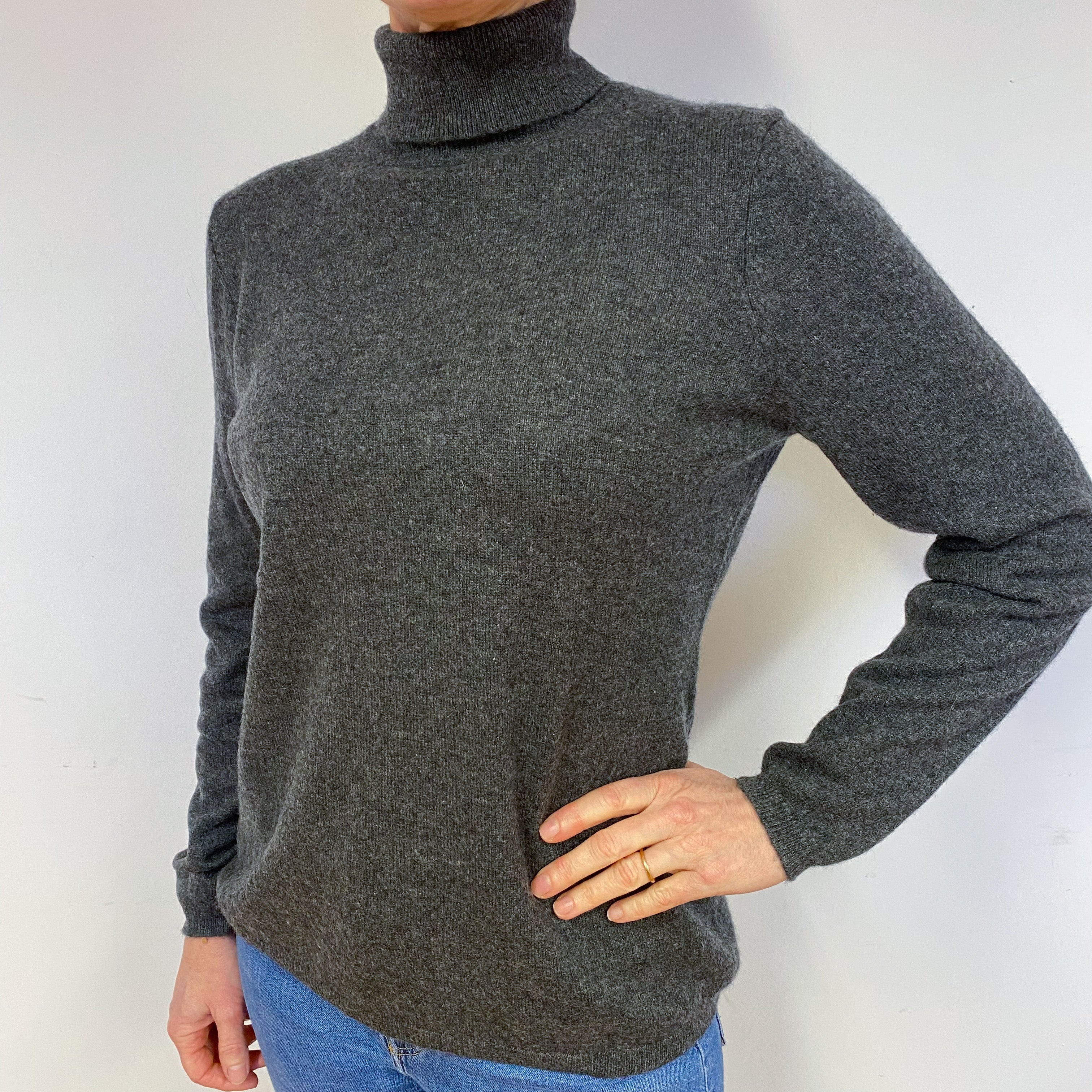 Slate Grey Cashmere Polo Neck Jumper Medium