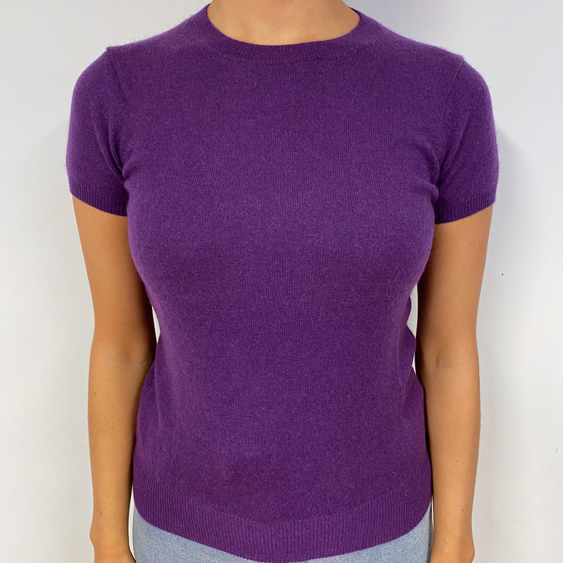 Plum Purple Cashmere Short Sleeved Jumper Small