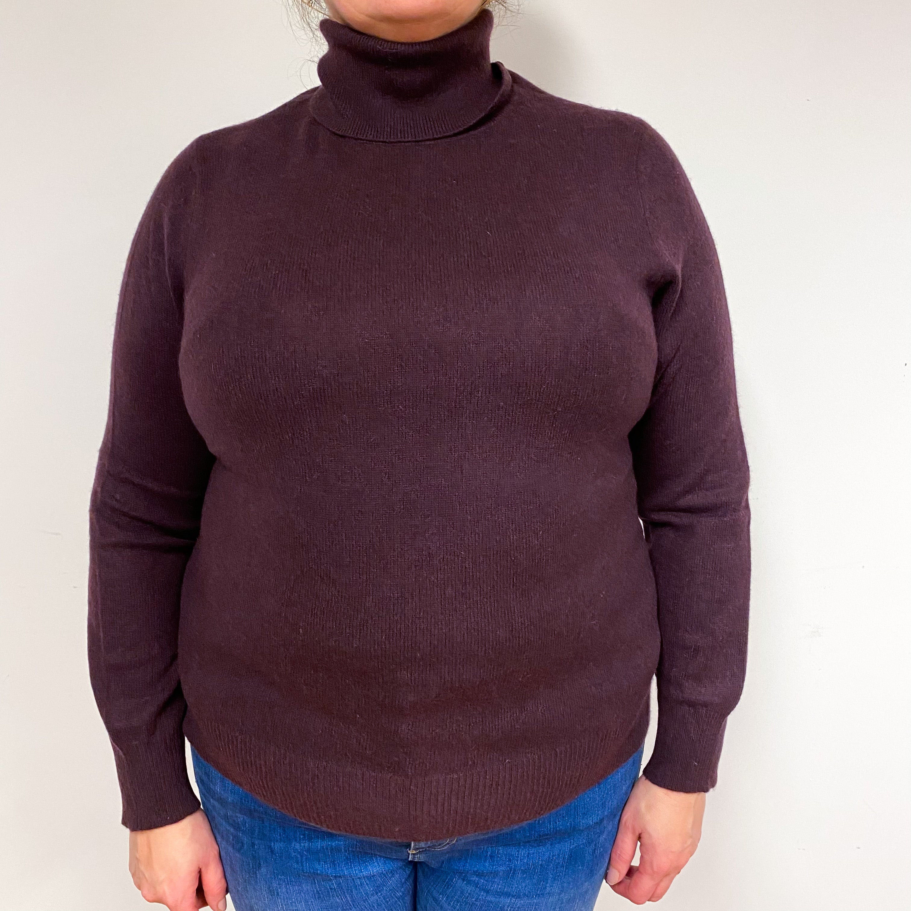 Aubergine Purple Cashmere Polo Neck Jumper Extra Large