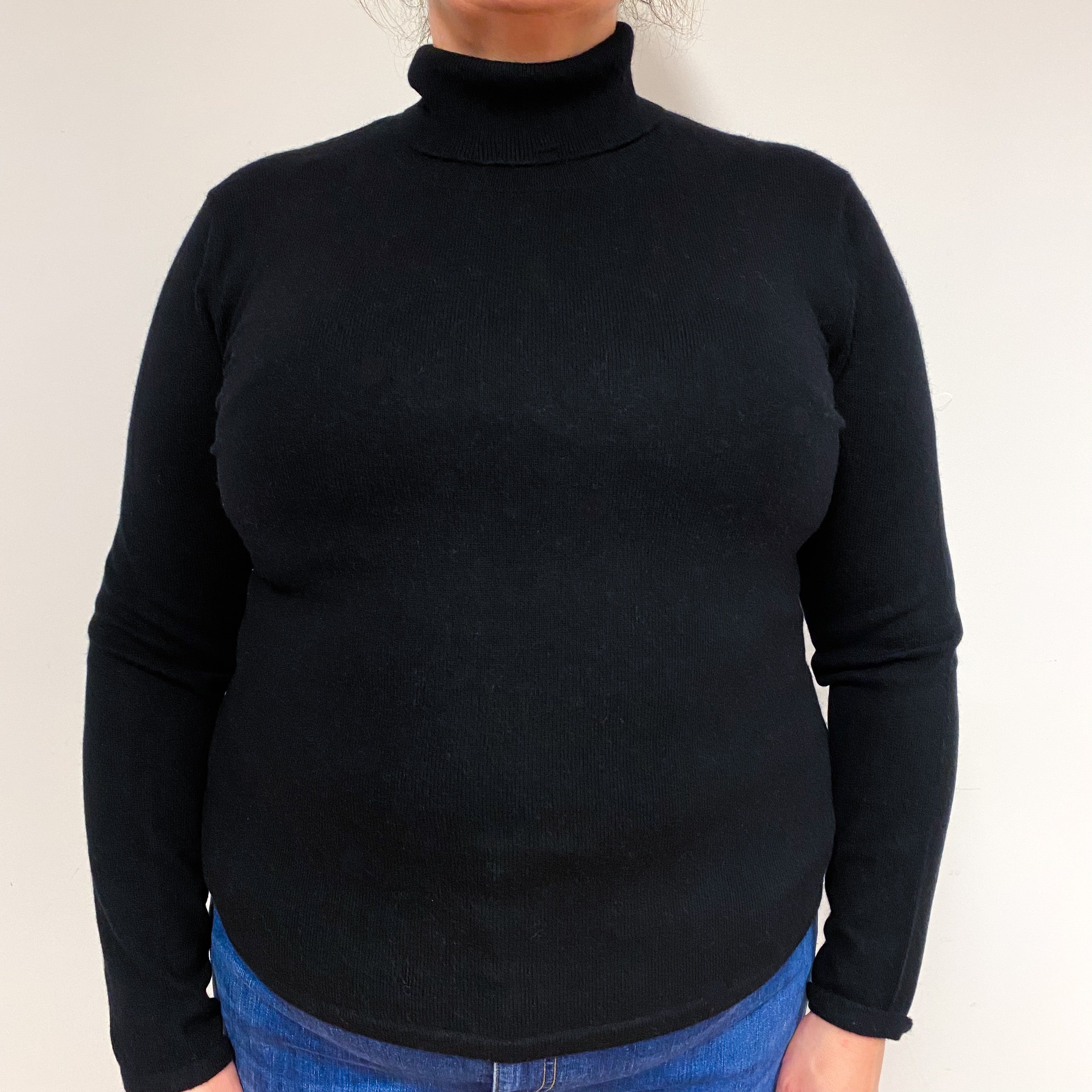 Black Cashmere Polo Neck Jumper Extra Large