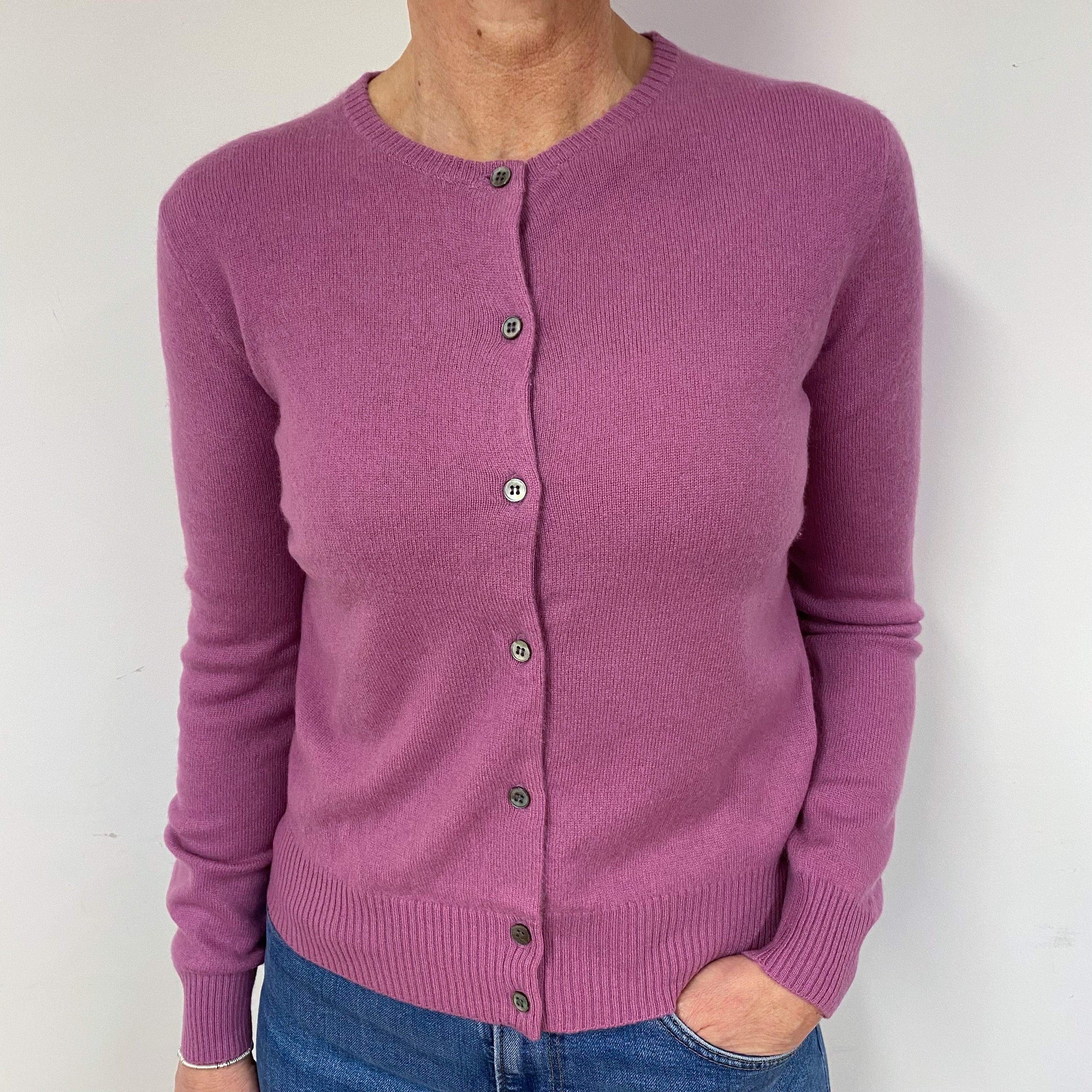 Loganberry Purple Cashmere Crew Neck Cardigan Small