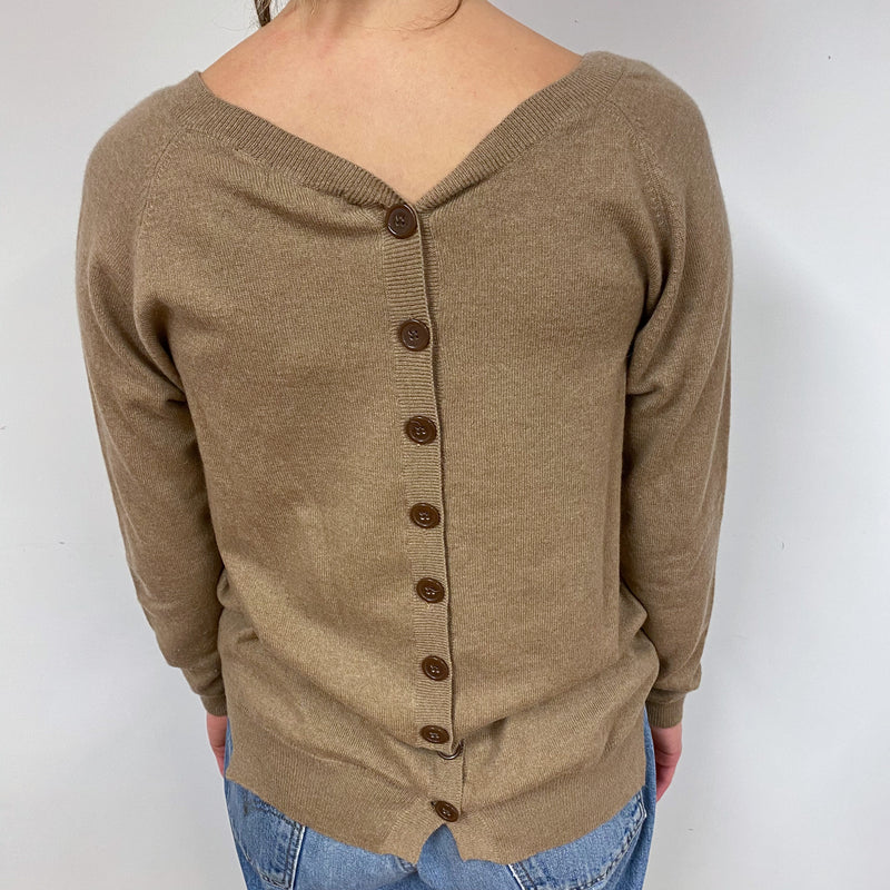 Camel Brown Slouchy Cashmere V-Neck Jumper Small