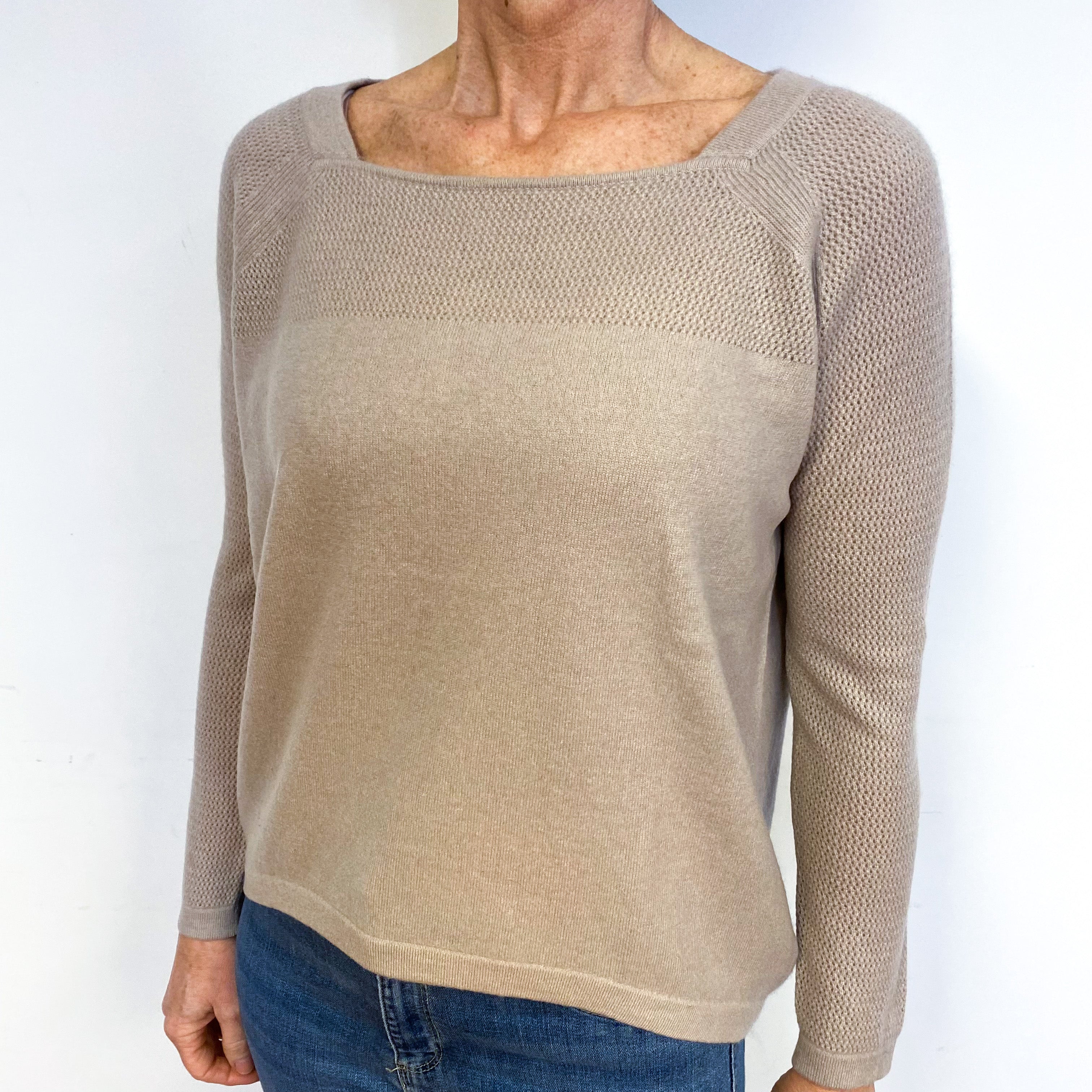 Fawn Brown Cashmere Sweetheart Neck Jumper Medium