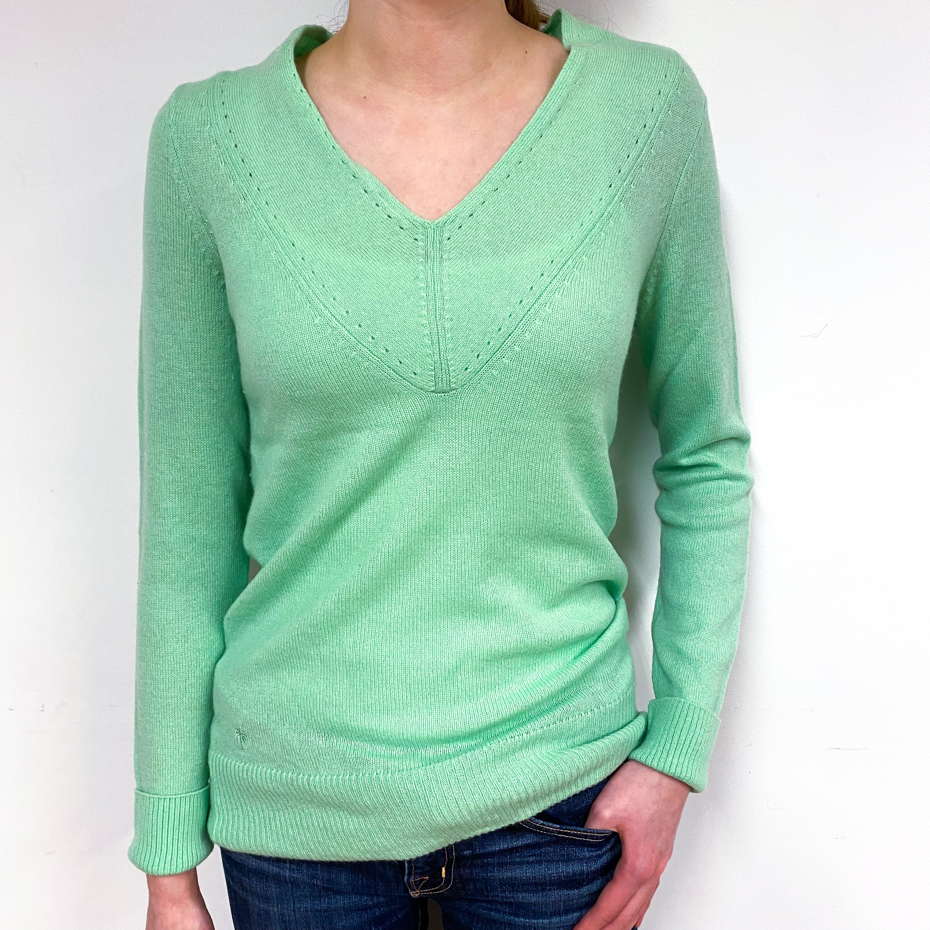 Spring Green Cashmere V-Neck Jumper Extra Small