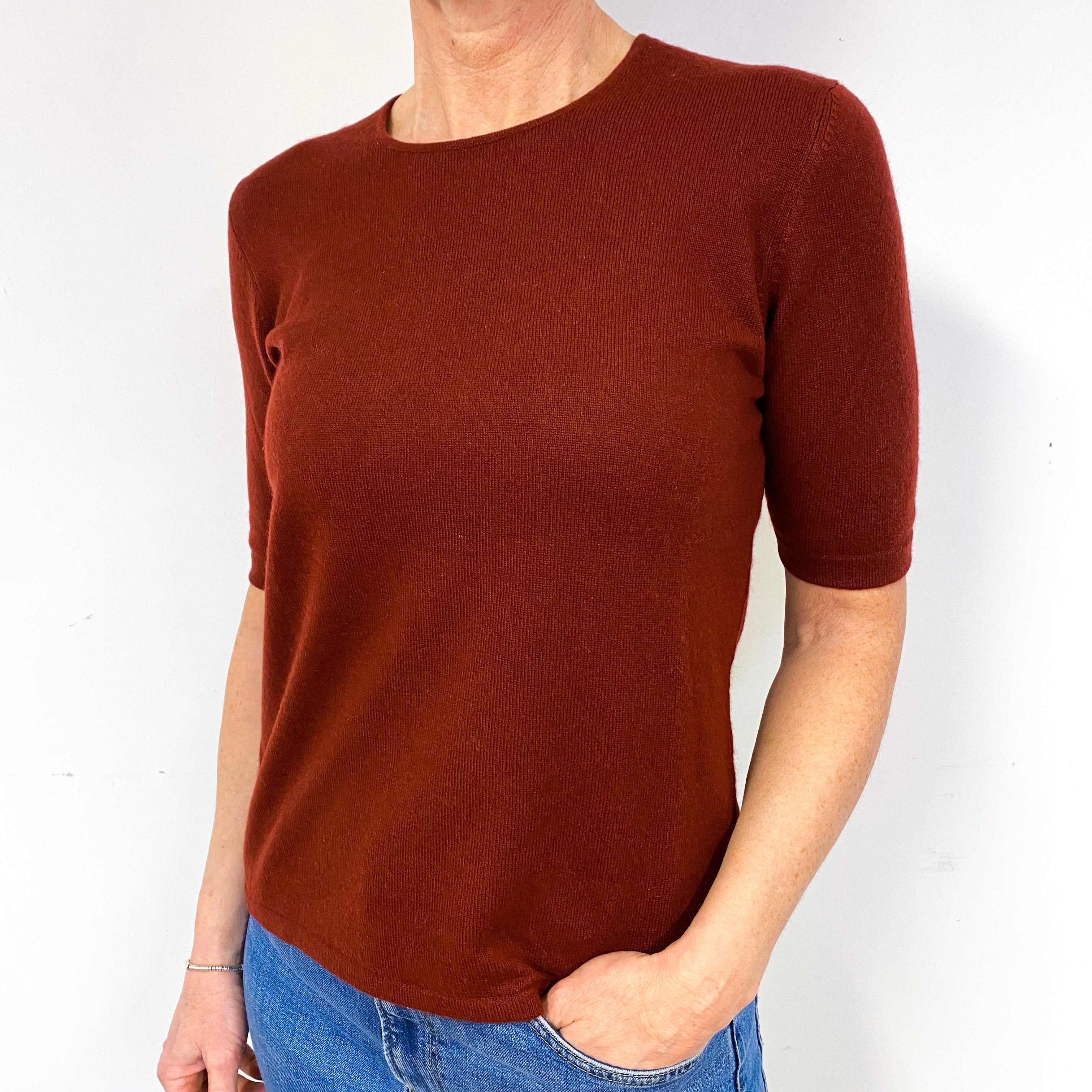 Rust Red Cashmere Short Sleeved Jumper Medium