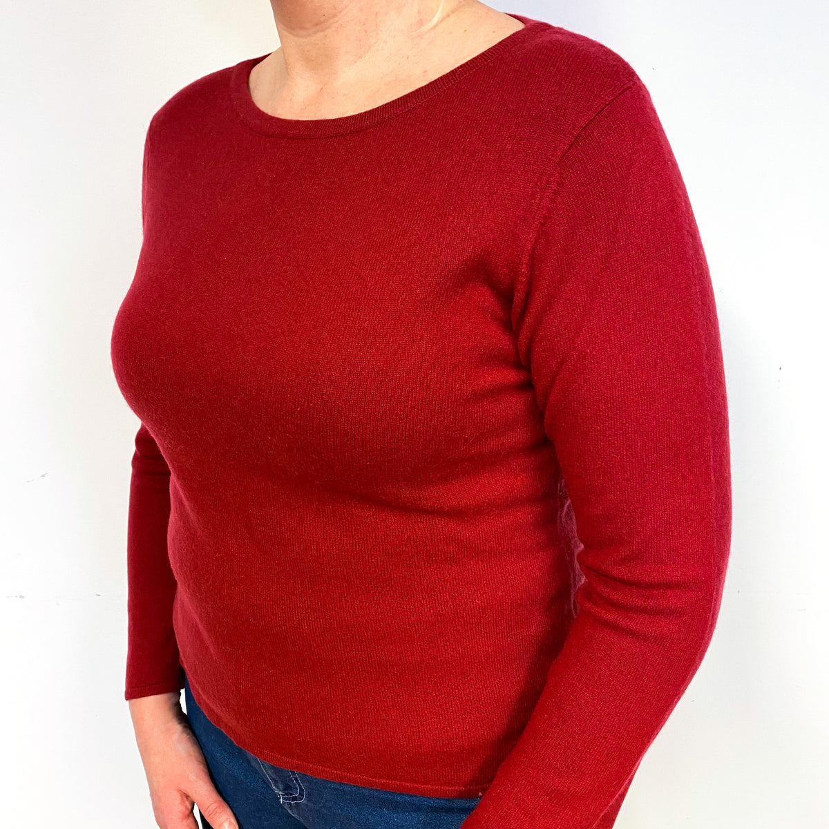 Crimson Red Cashmere Crew Neck Jumper Large