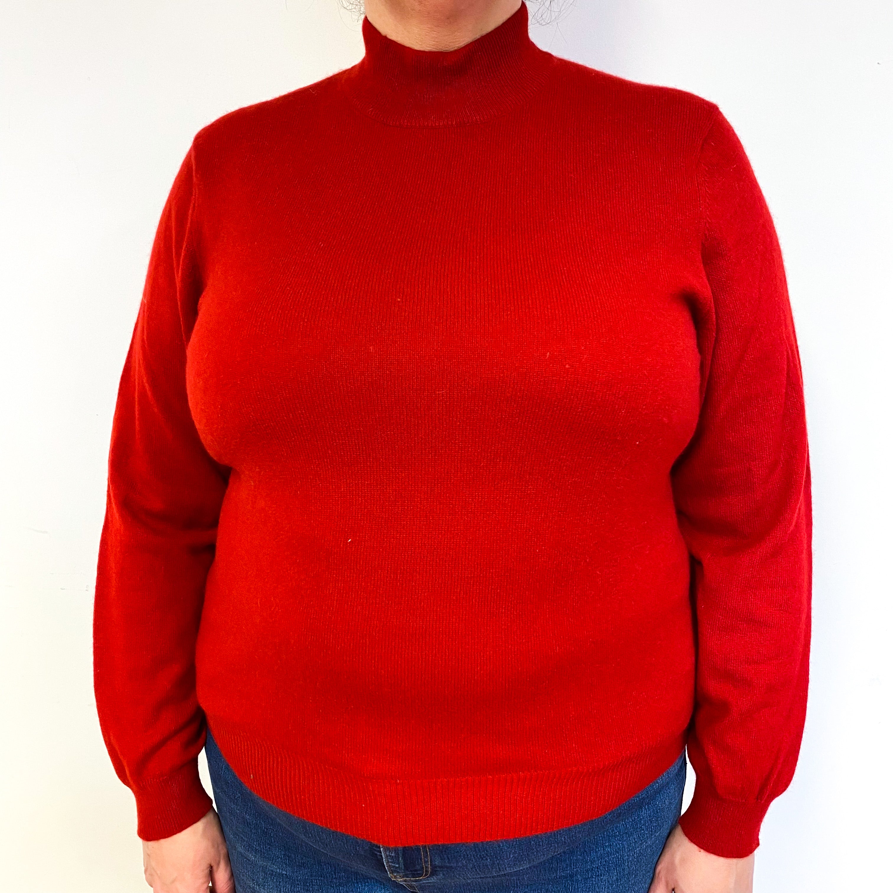 Post Box Red Cashmere Turtle Neck Jumper Extra Large