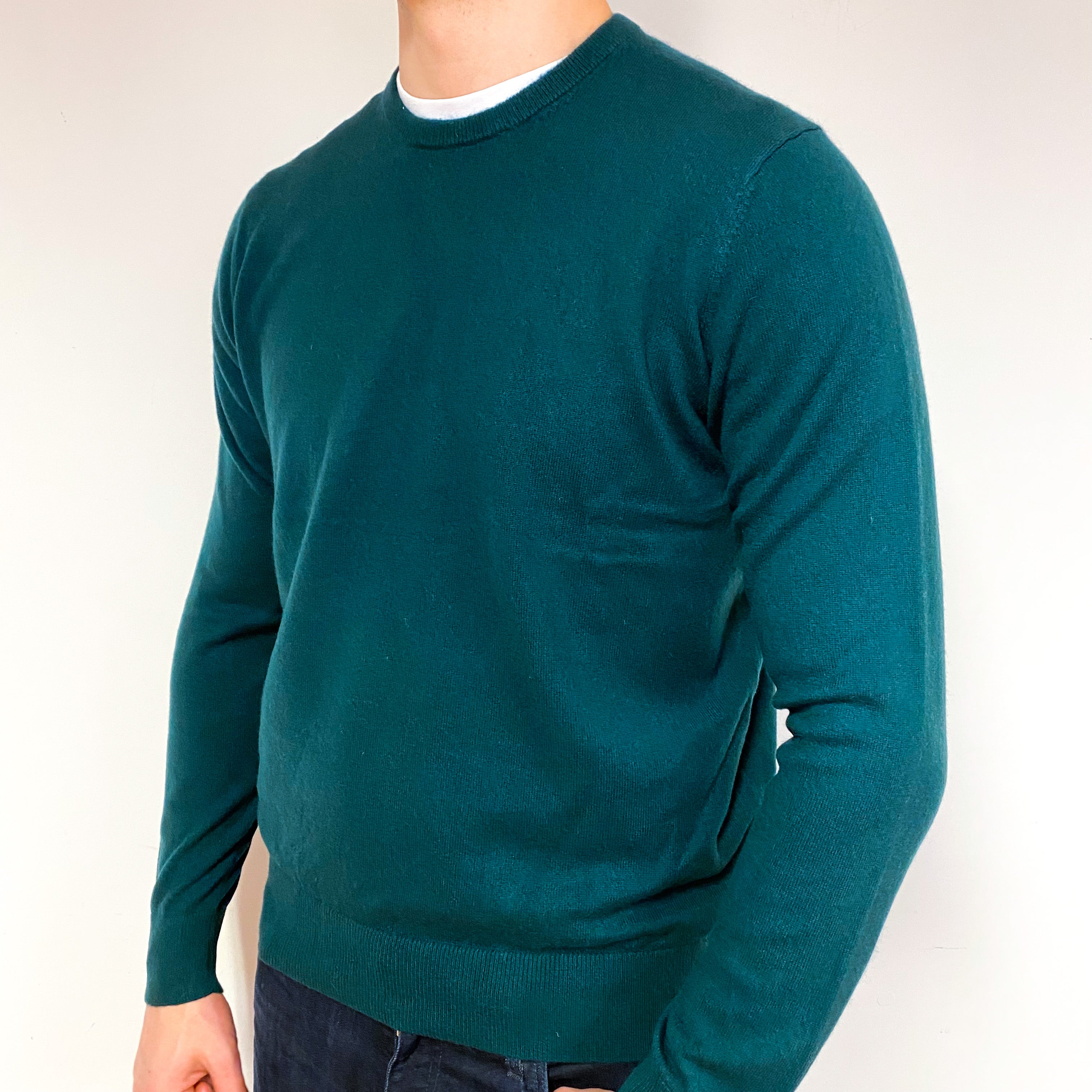Men's Bottle Green Cashmere Crew Neck Jumper Extra Large