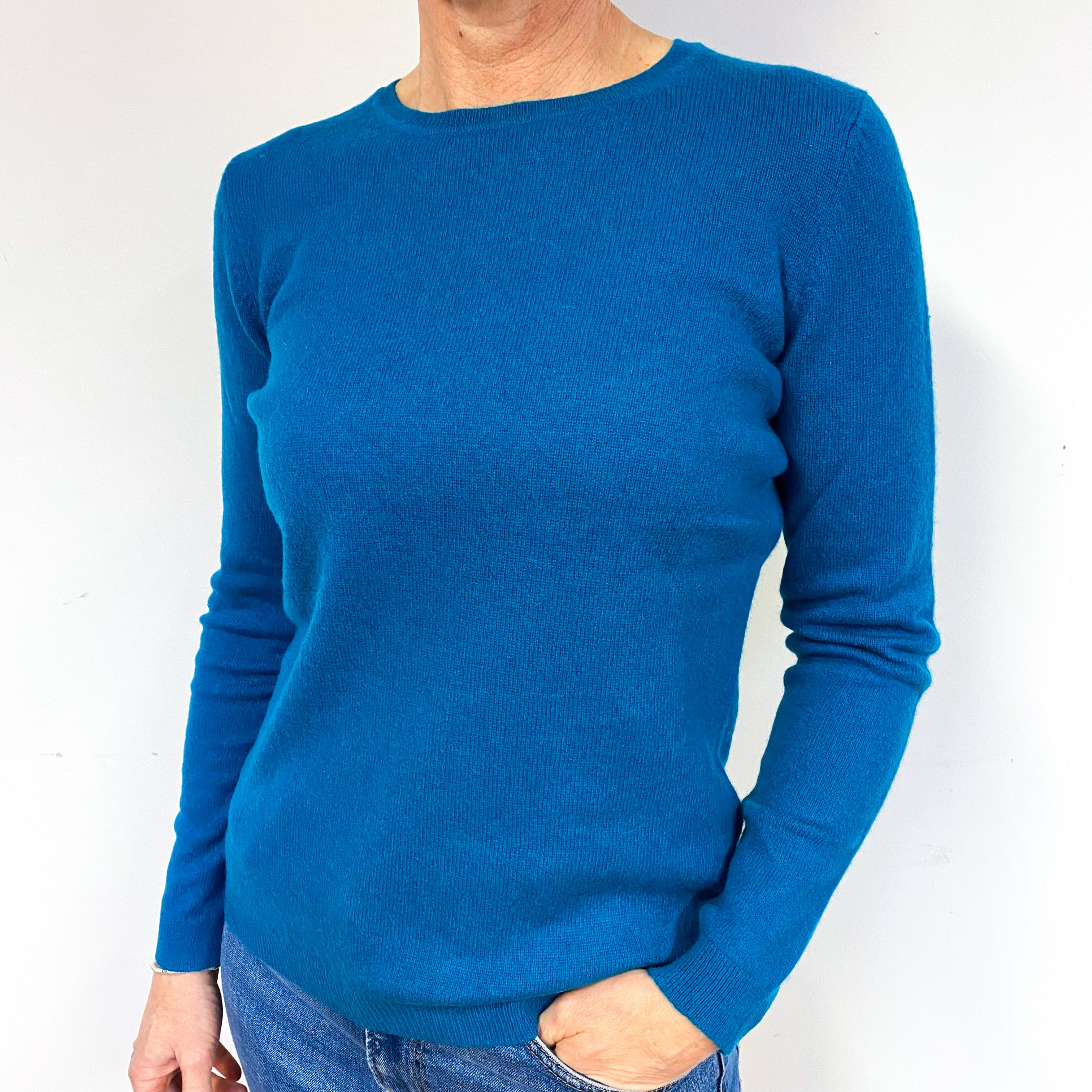 Teal Blue Cashmere Crew Neck Jumper Medium