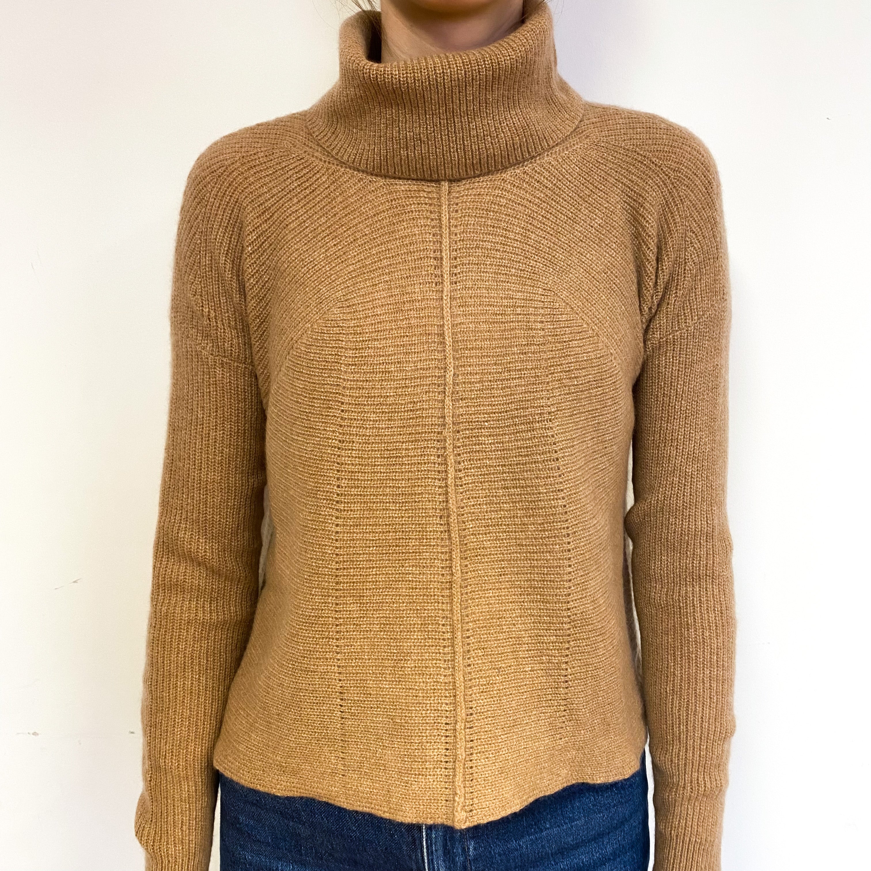 Slouchy Butterscotch Brown Cashmere Funnel Neck Jumper Extra Small
