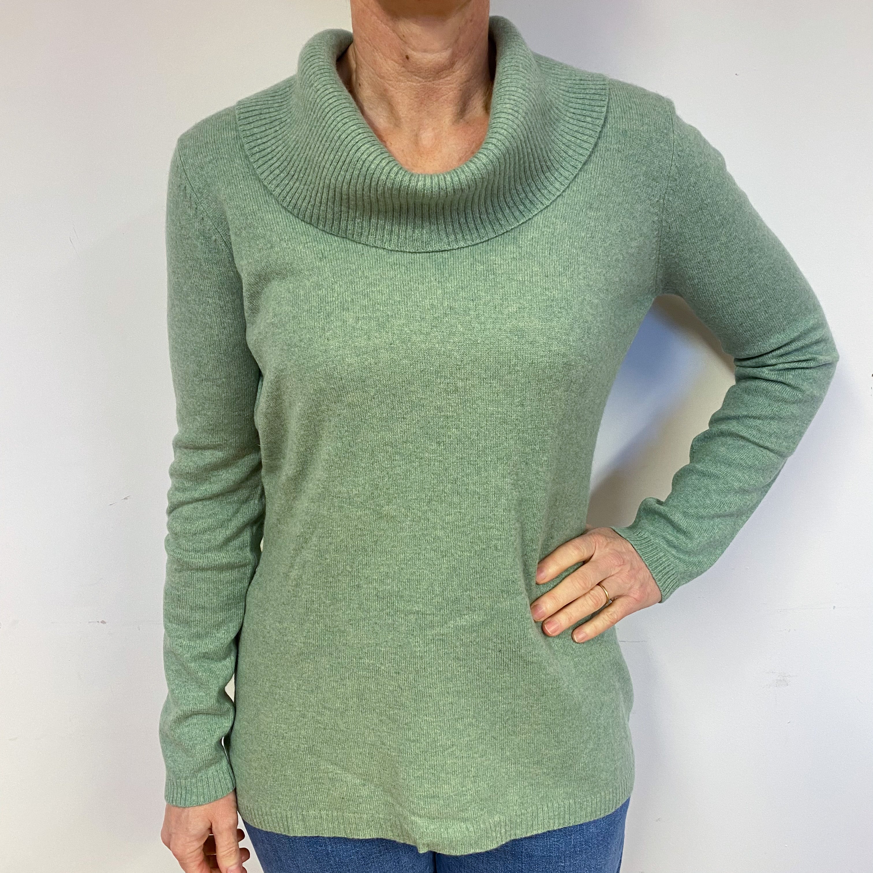 Sea Foam Green Cashmere Cowl Neck Jumper Medium