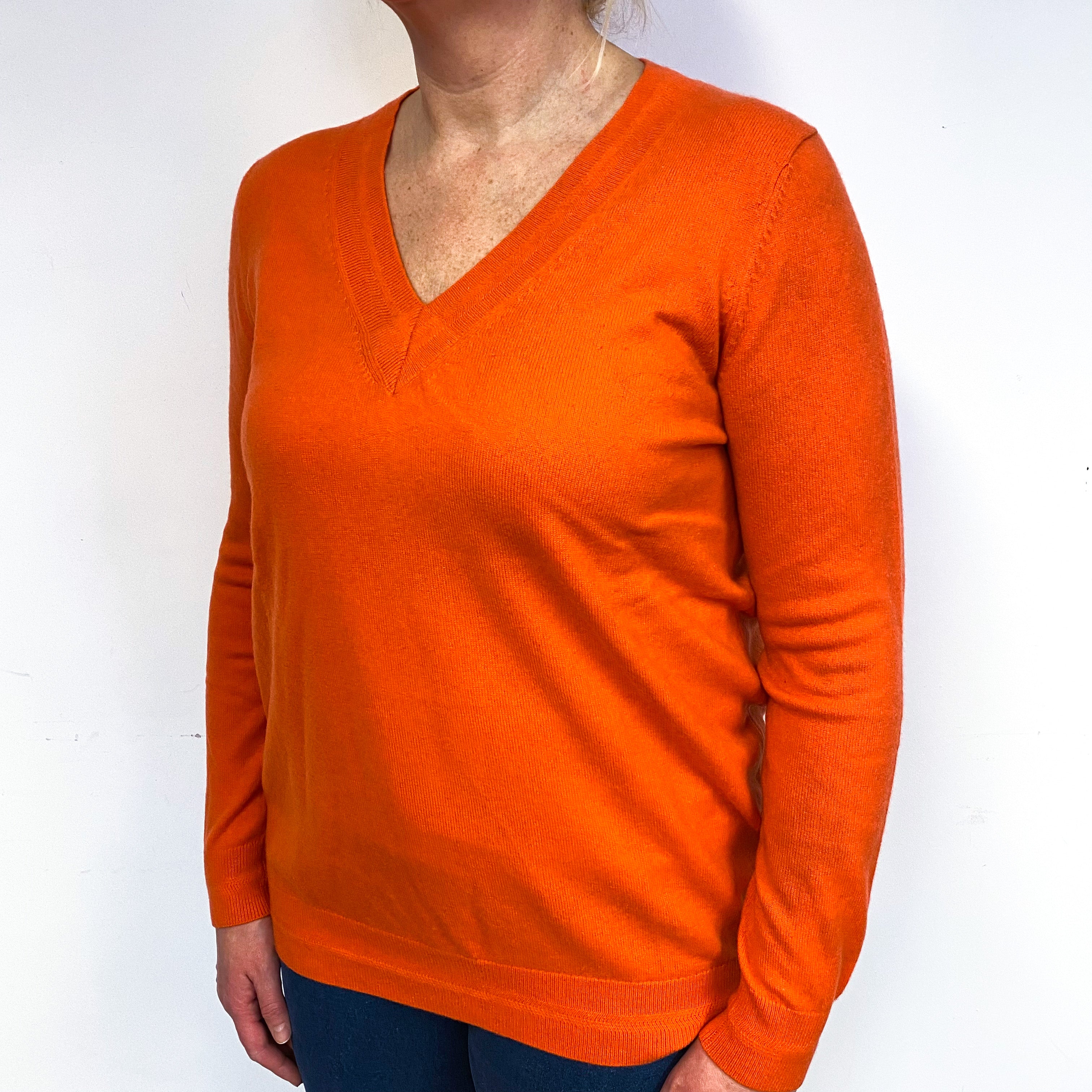 Tangerine Orange Cashmere V-Neck Jumper Large