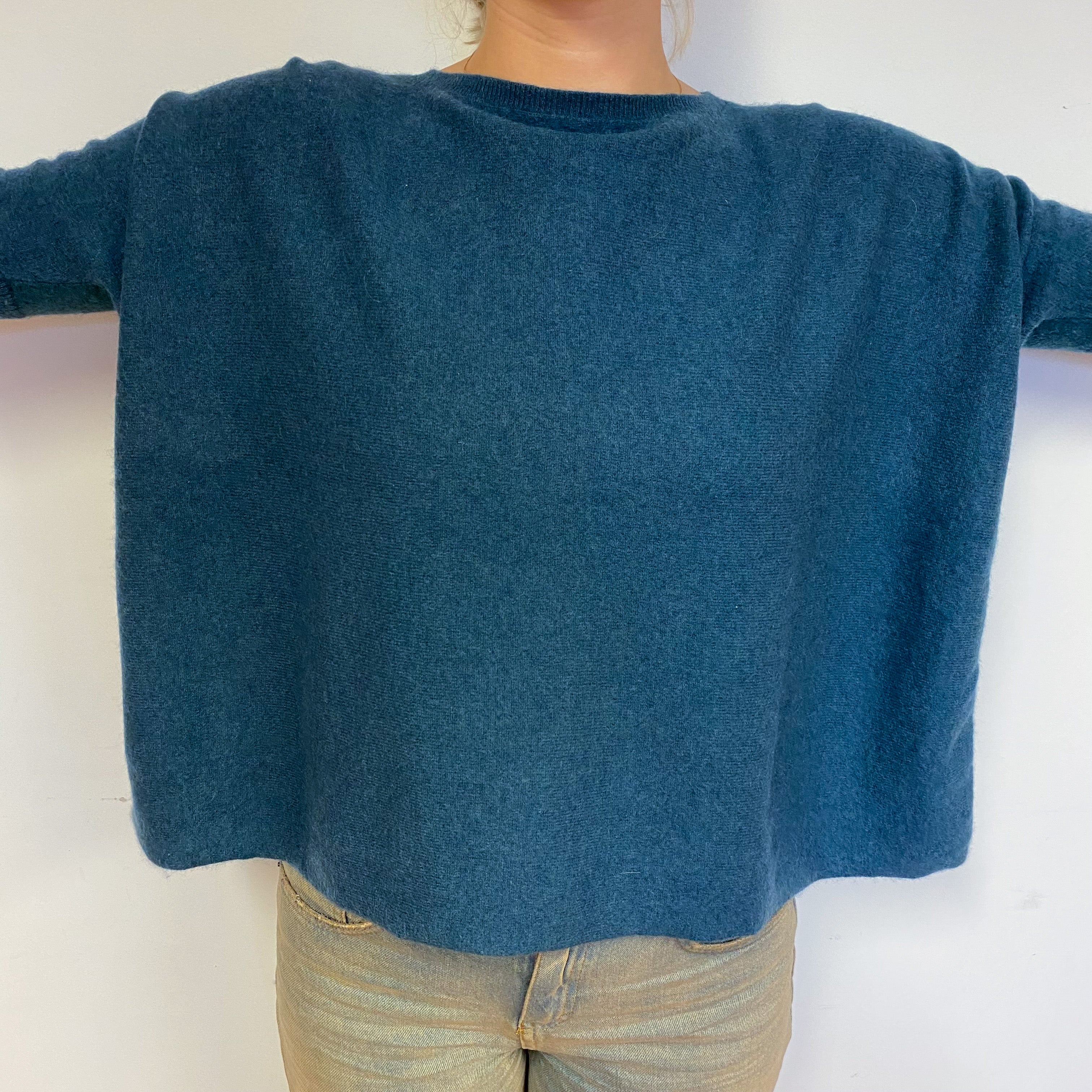 Teal Green Slouchy Cashmere Crew Neck Jumper Small