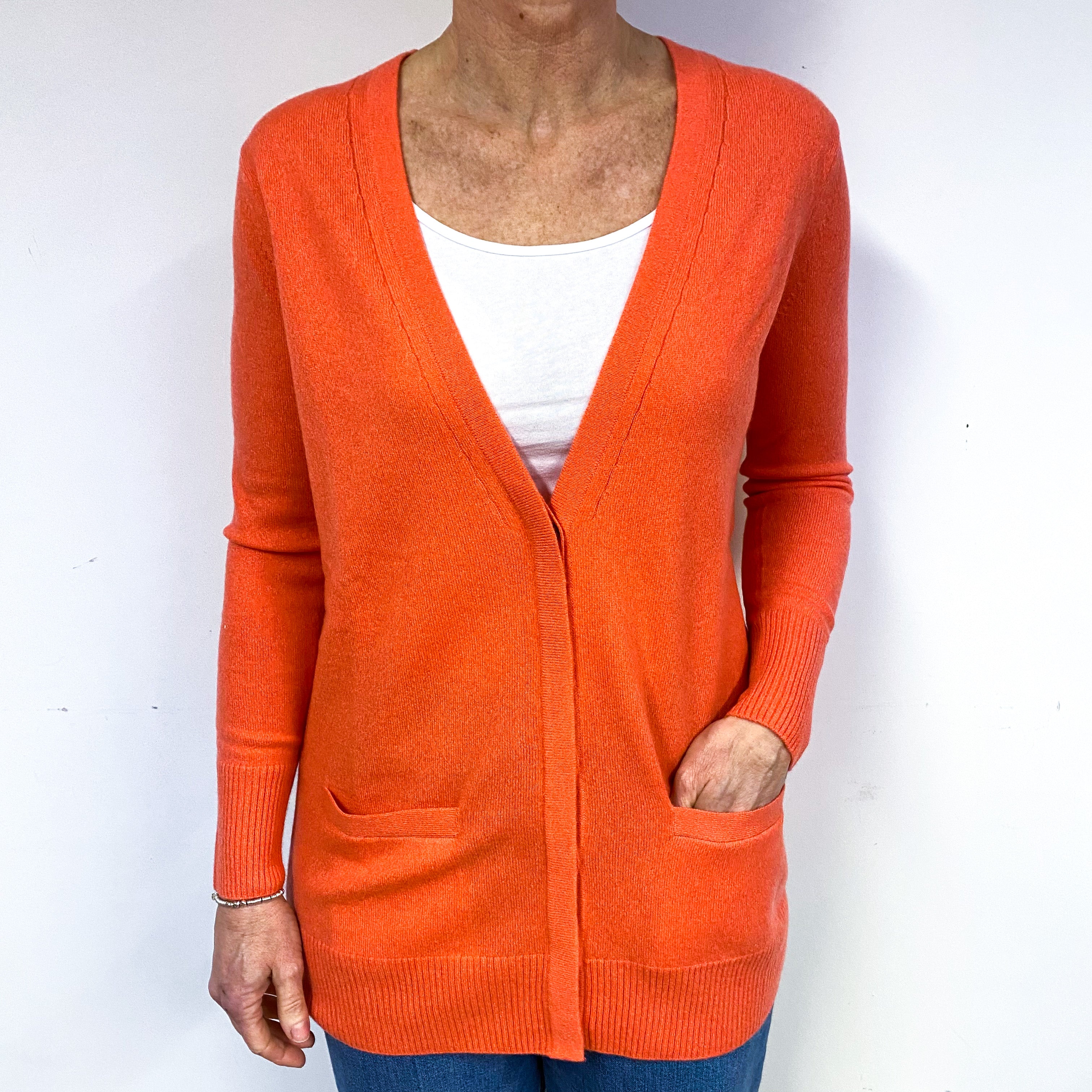 New Bright Orange Cashmere V-Neck Cardigan Medium