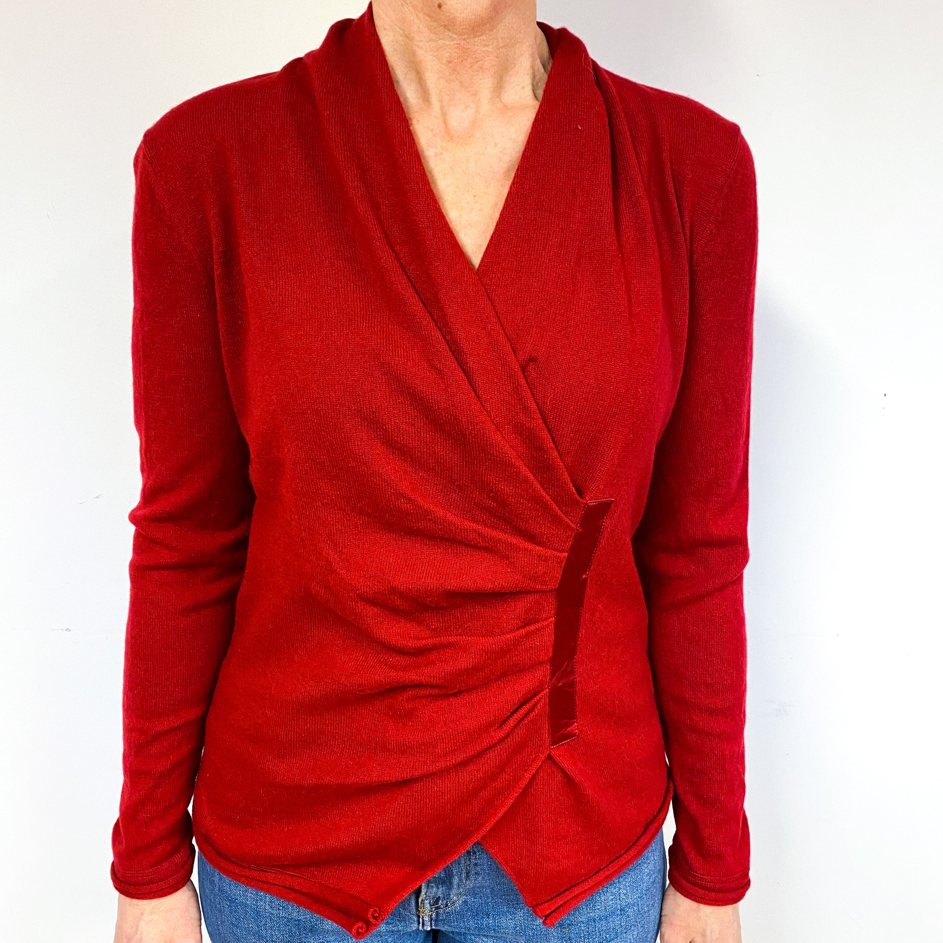 Crimson Red Cashmere Cross Over Cardigan Medium