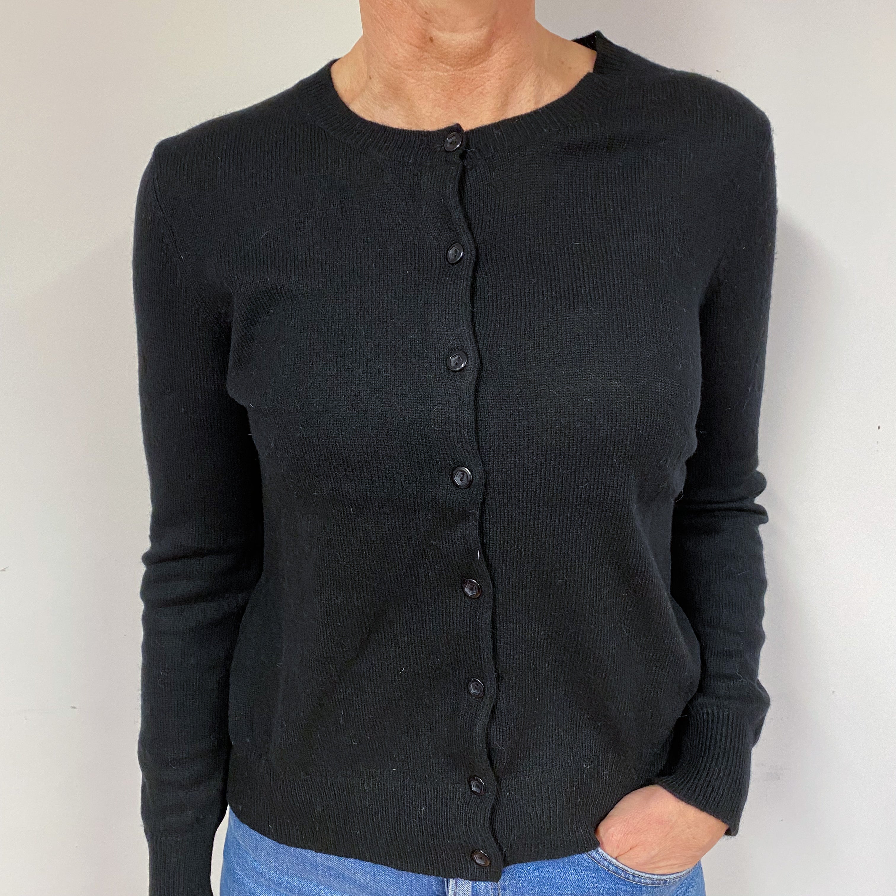 Black Cashmere Crew Neck Cardigan Medium
