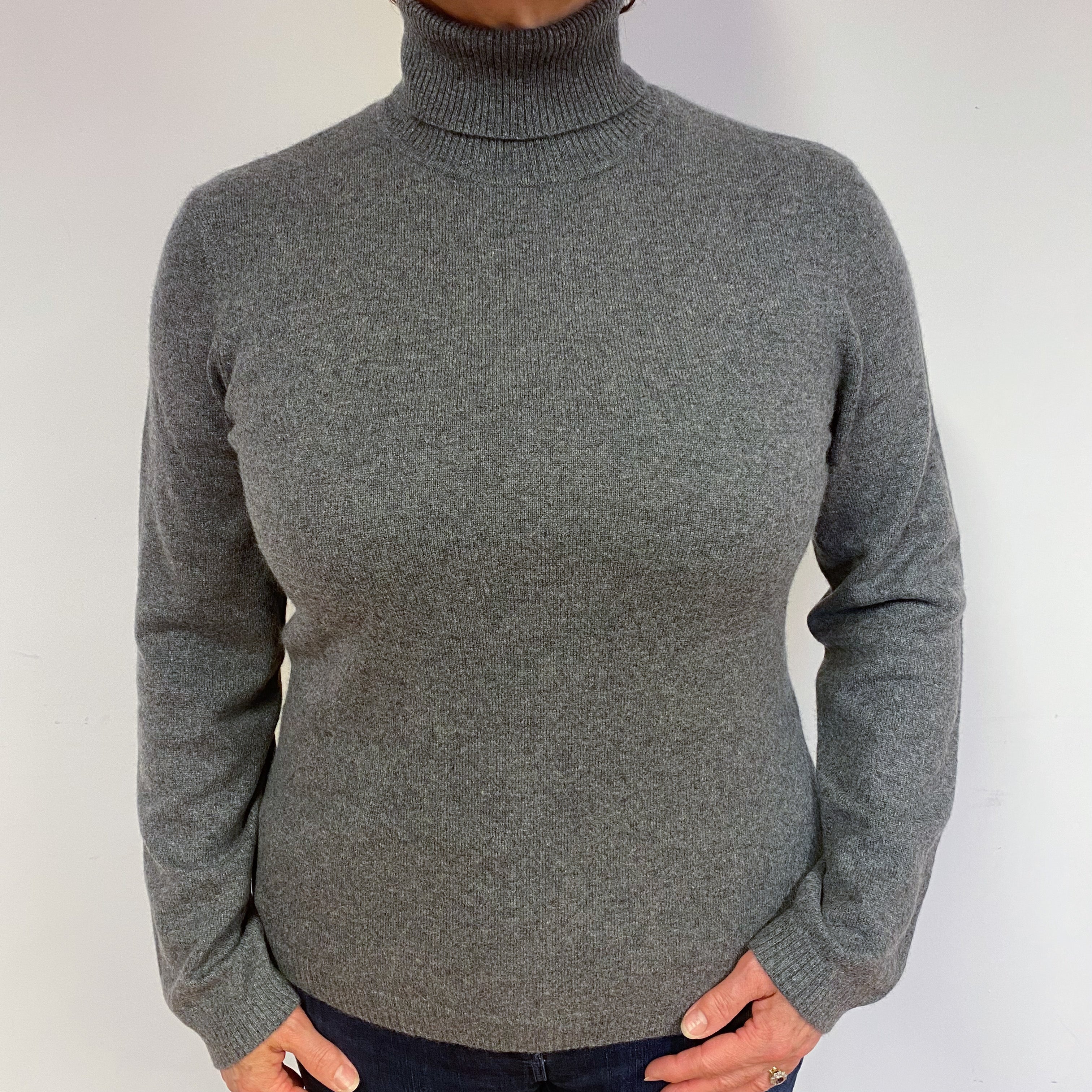 Slate Grey Cashmere Polo Neck Jumper Large