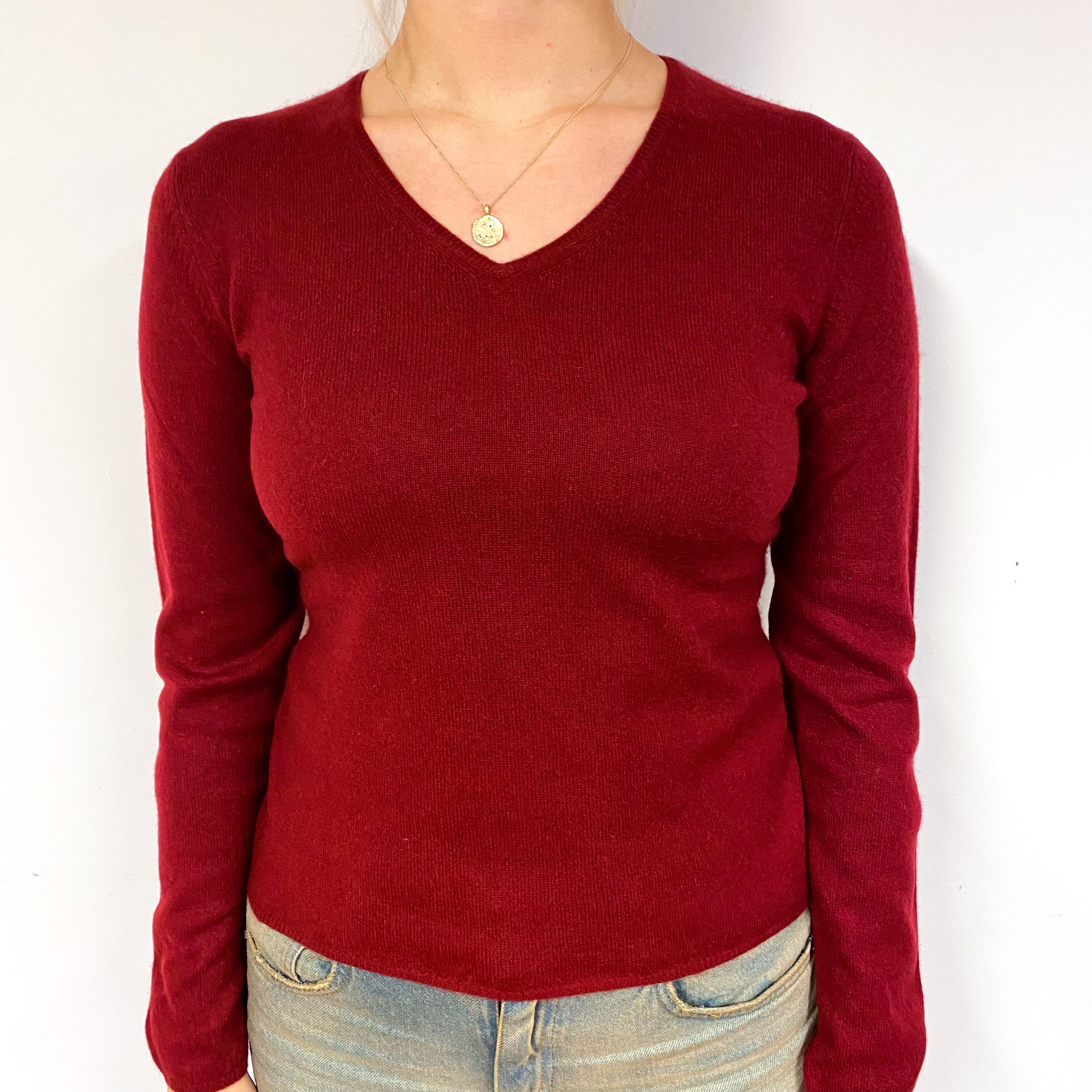 Garnet Red Cashmere V-Neck Jumper Small