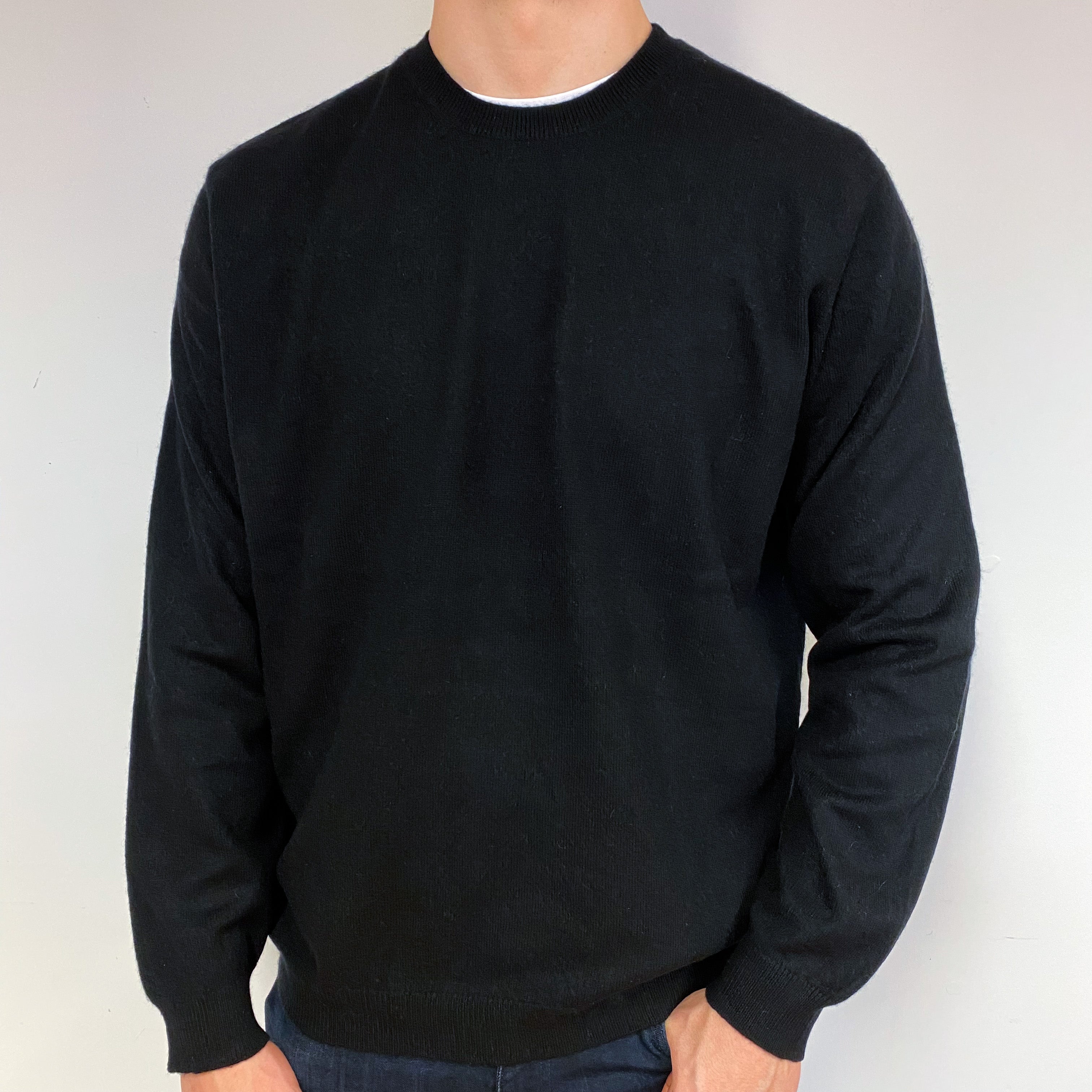 Men's Black Cashmere Crew Neck Jumper Extra Extra Large