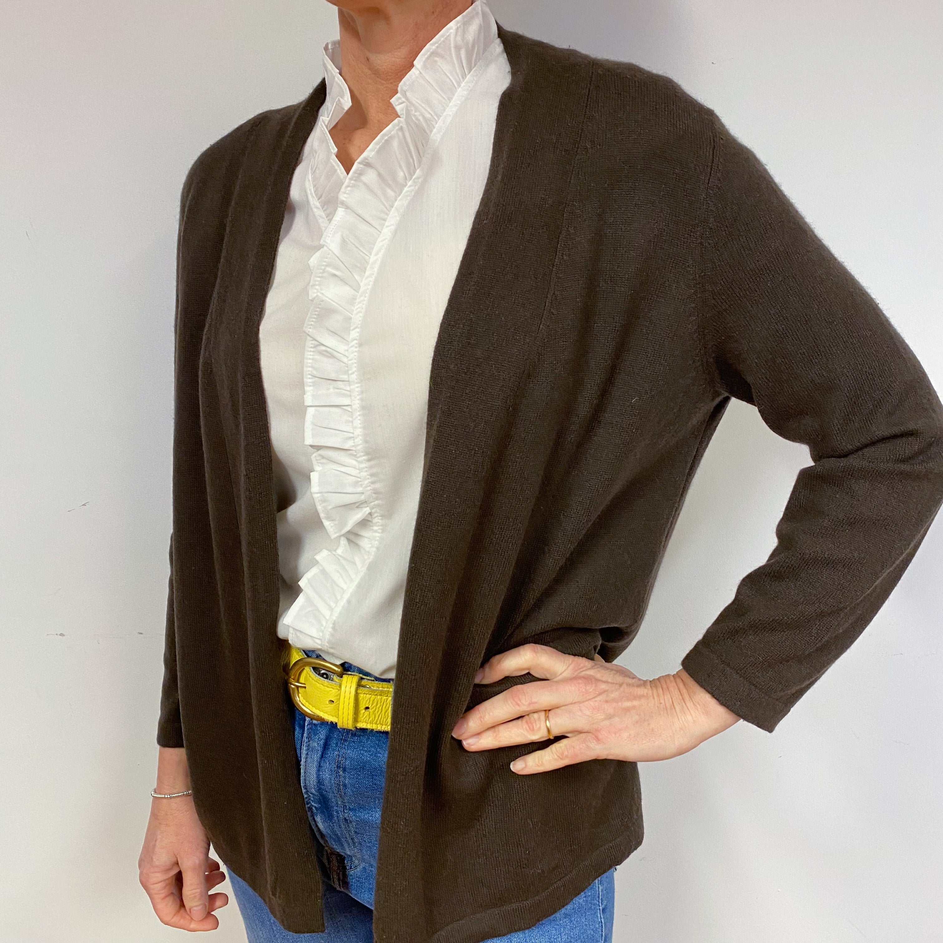 Peppercorn Brown Cashmere Edge to Edge Cardigan Medium