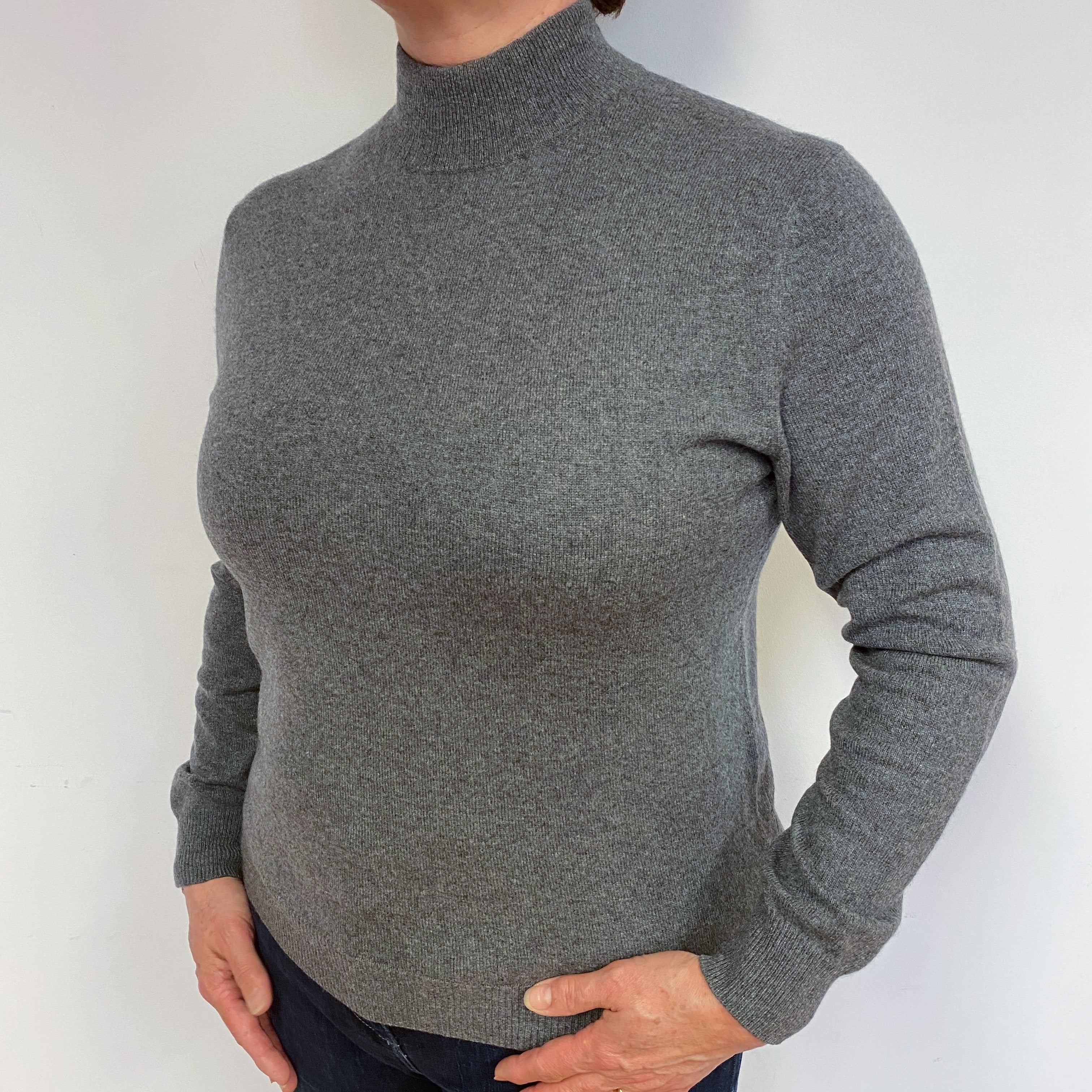 Slate Grey Cashmere Turtle Neck Jumper Large
