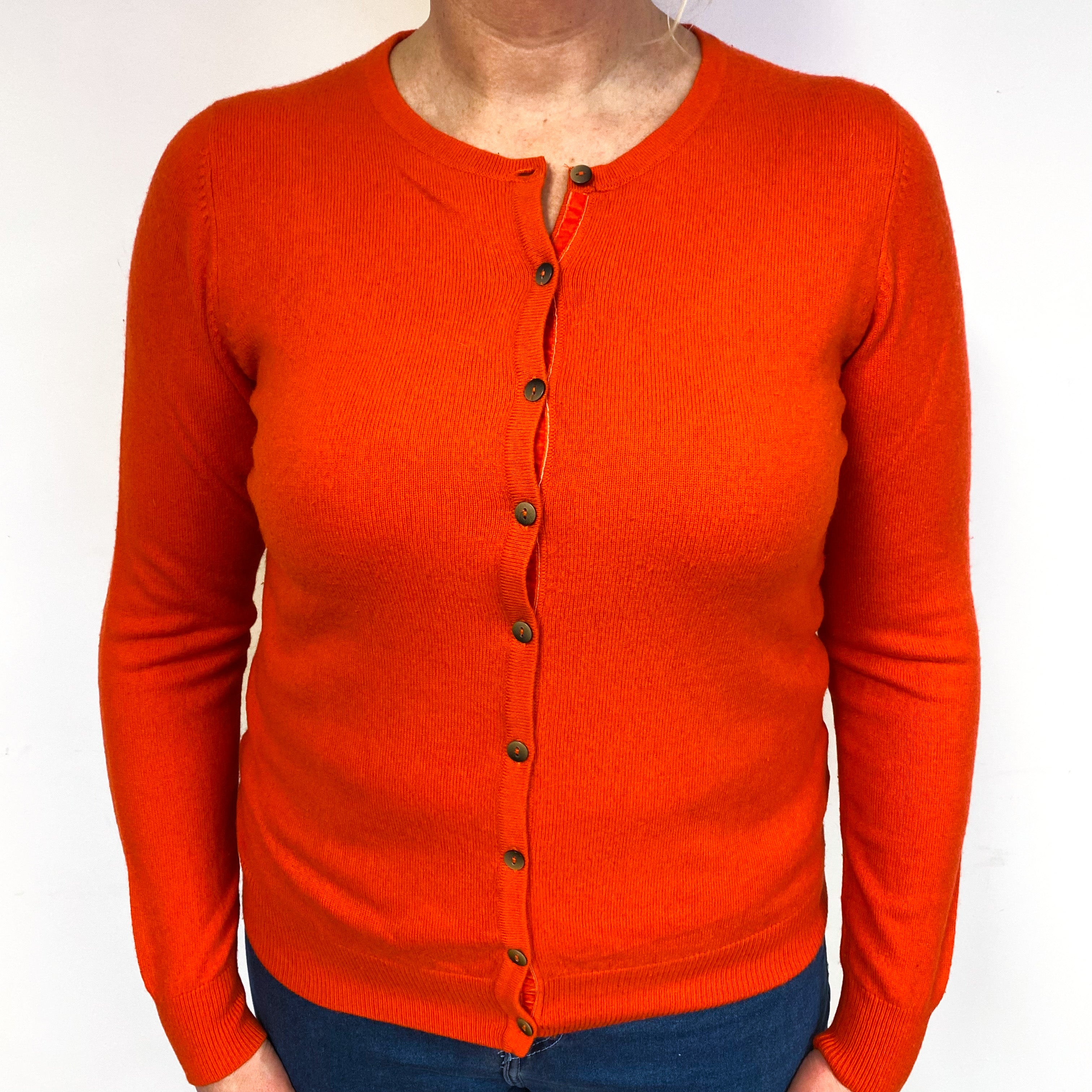 Deep Orange Cashmere Crew Neck Cardigan Large