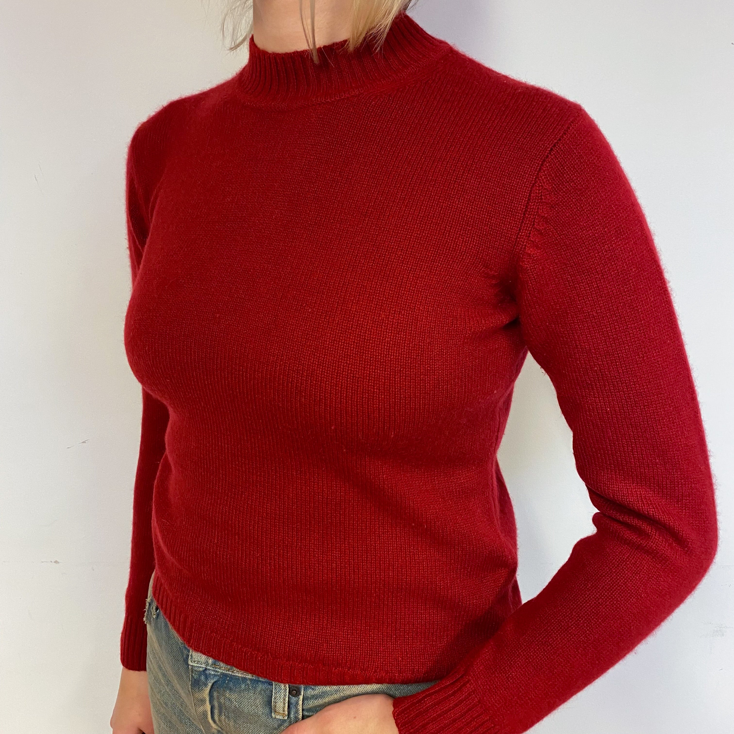 Crimson Red Cashmere Turtle Neck Jumper Small
