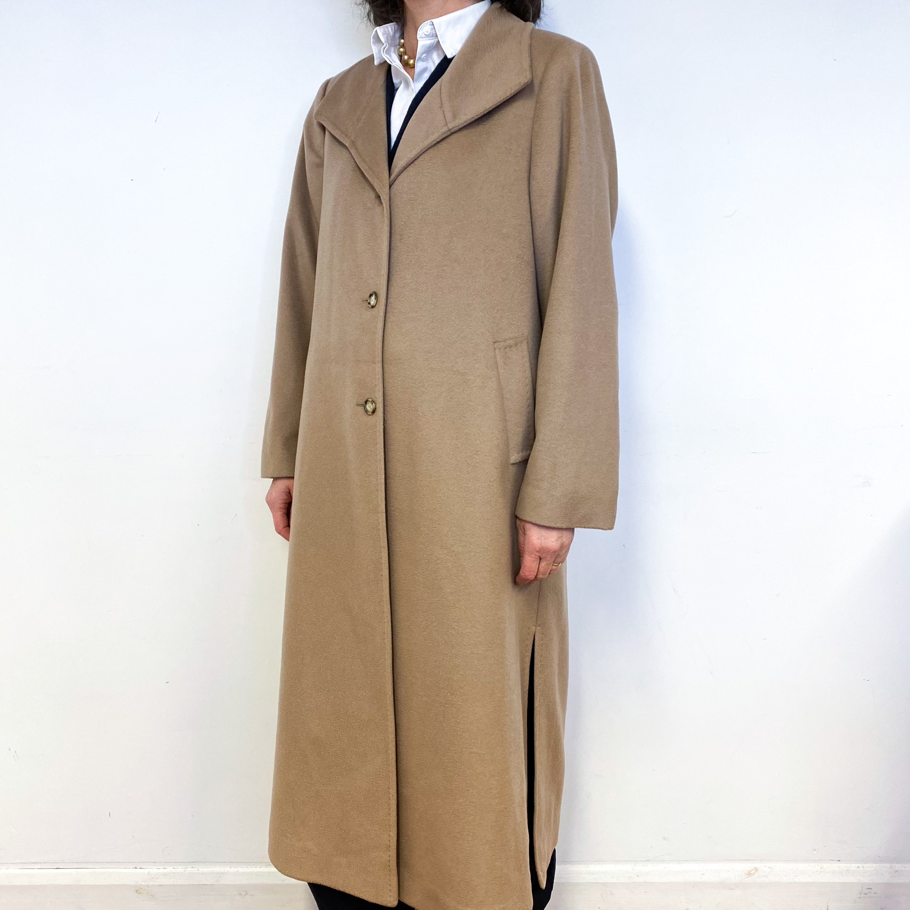 Camel Brown Longline Cashmere Coat Medium