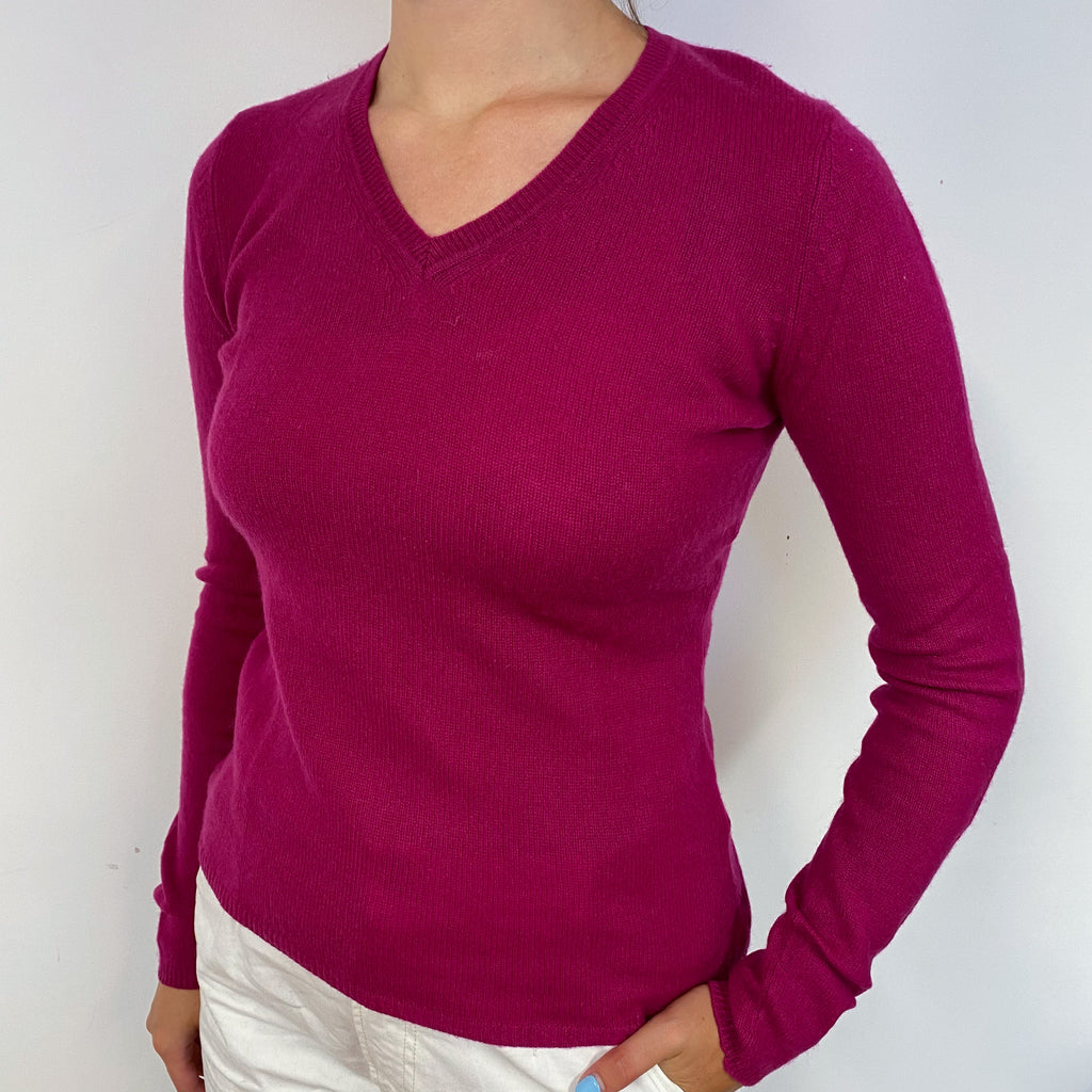 Magenta Pink V Neck Cashmere Jumper Small