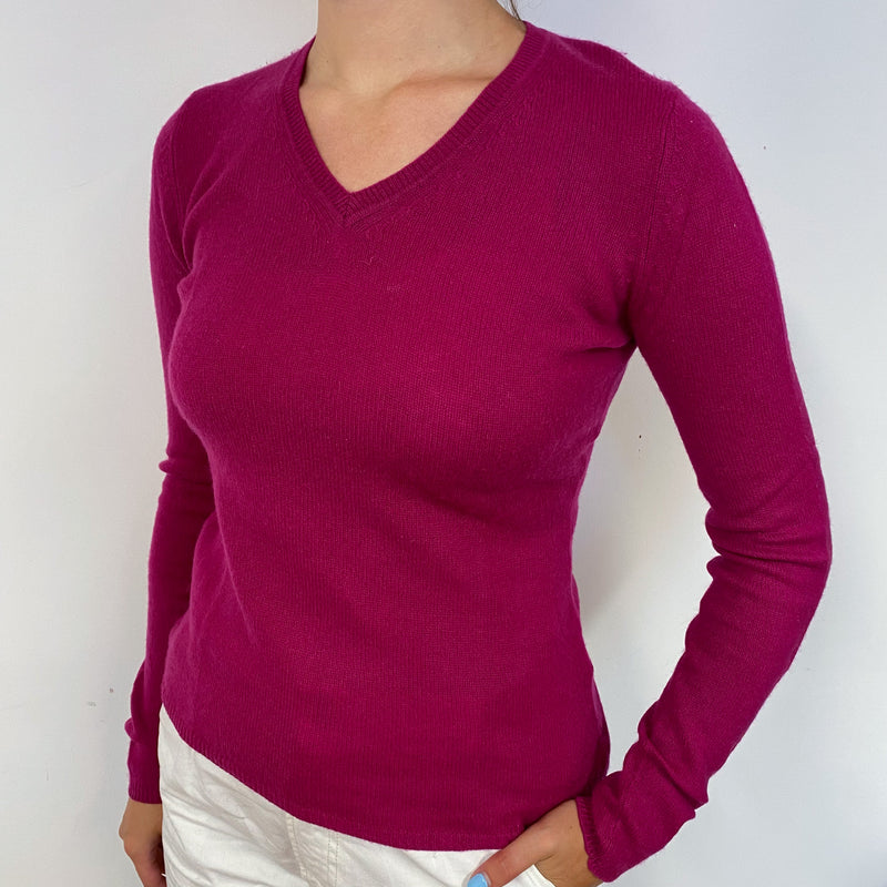Magenta Pink V Neck Cashmere Jumper Small