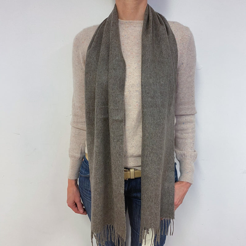 Brand New Scottish Woven Cashmere Scarf Brown Slate