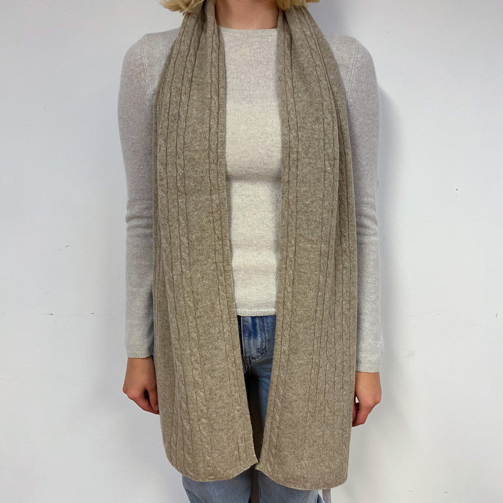 Taupe Brown Cable Cashmere Scarf