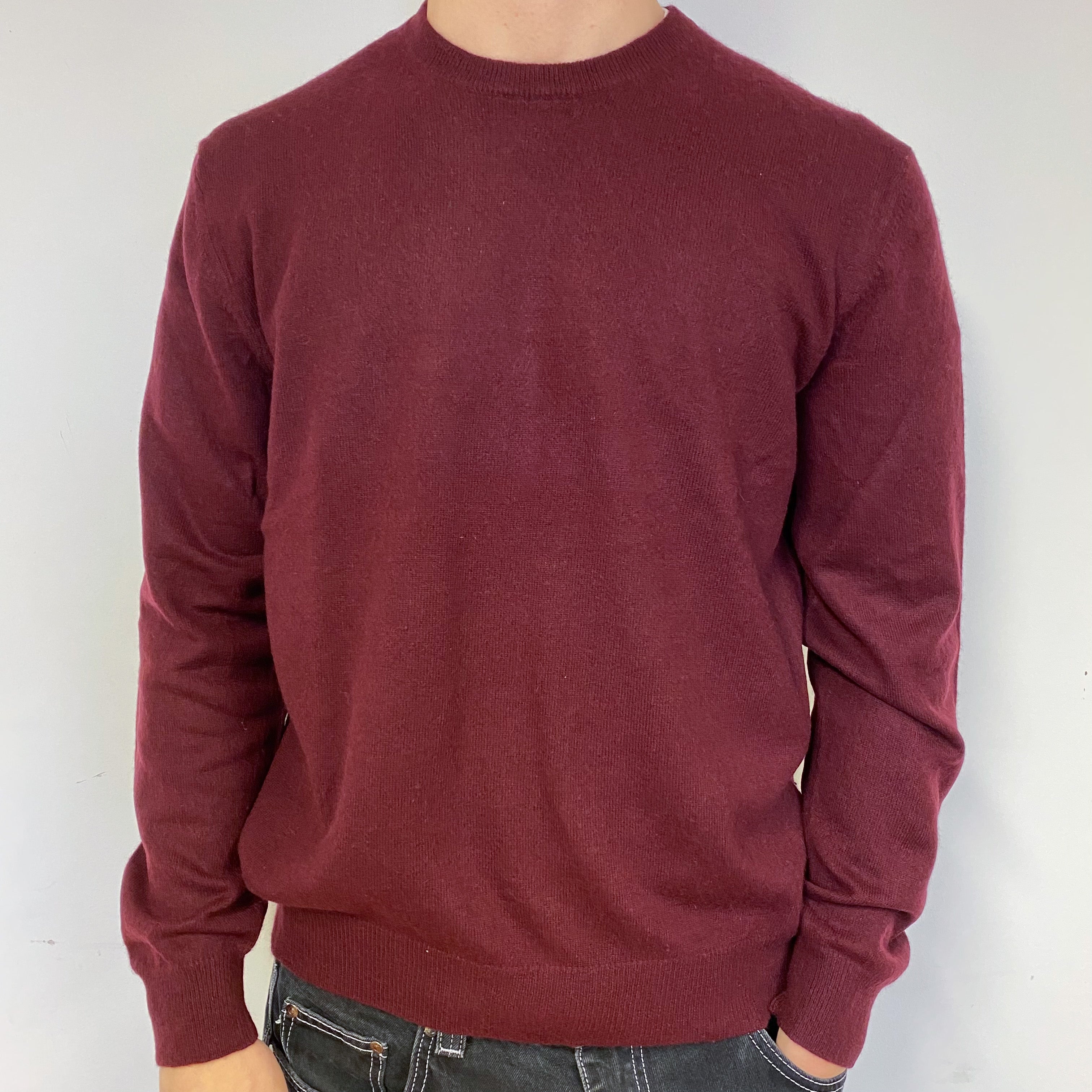 Men’s Maroon Red Cashmere Crew Neck Jumper Medium