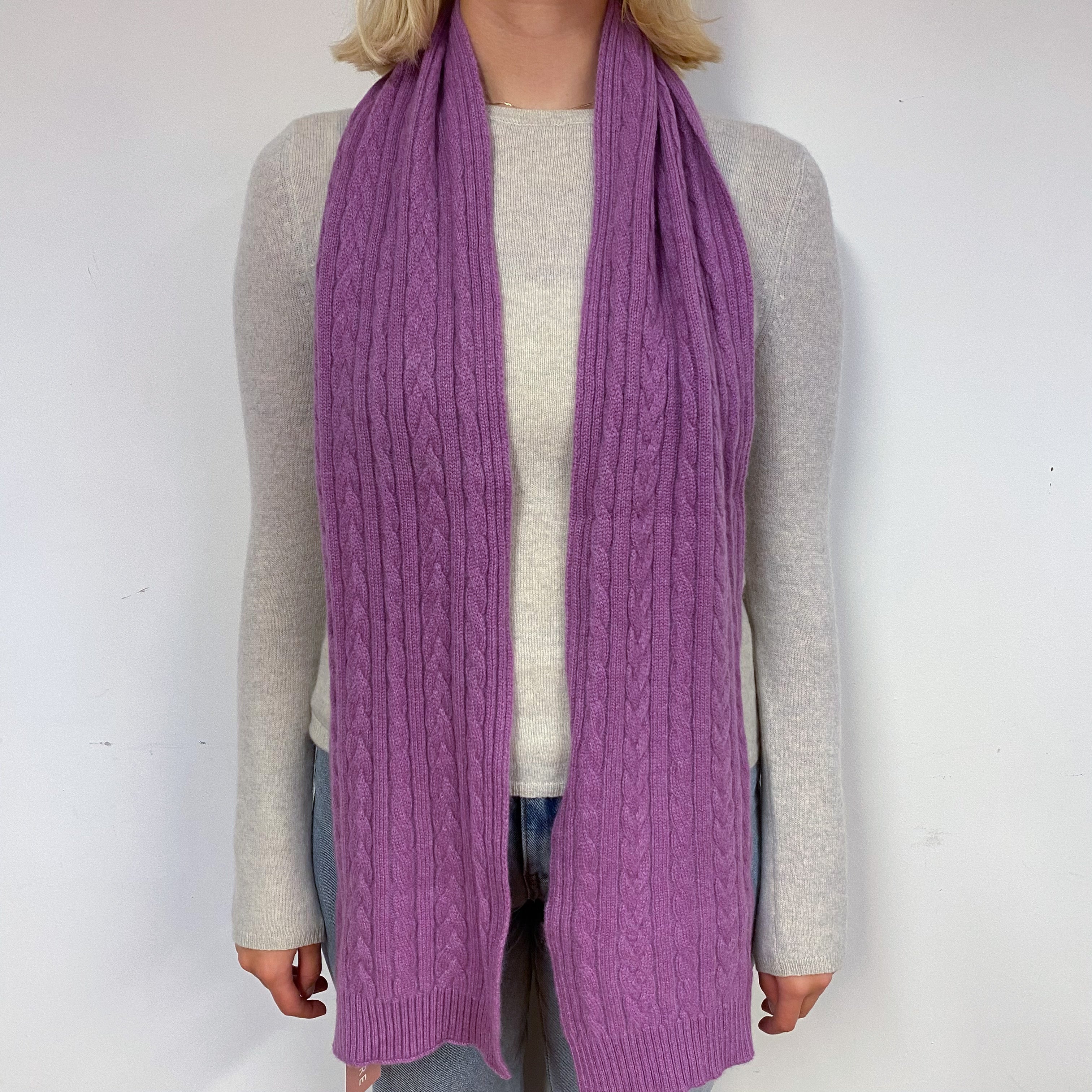 Loganberry Purple Cable Cashmere Scarf