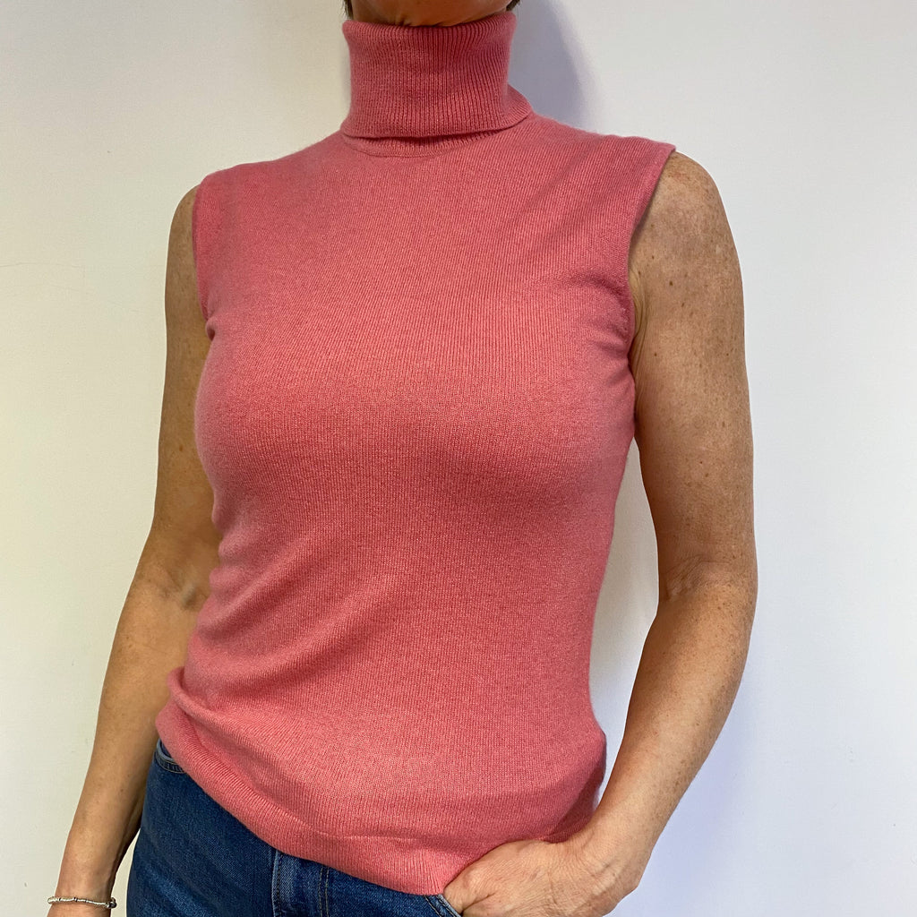 Soft Rose Pink Sleeveless Slim Polo Neck Jumper M