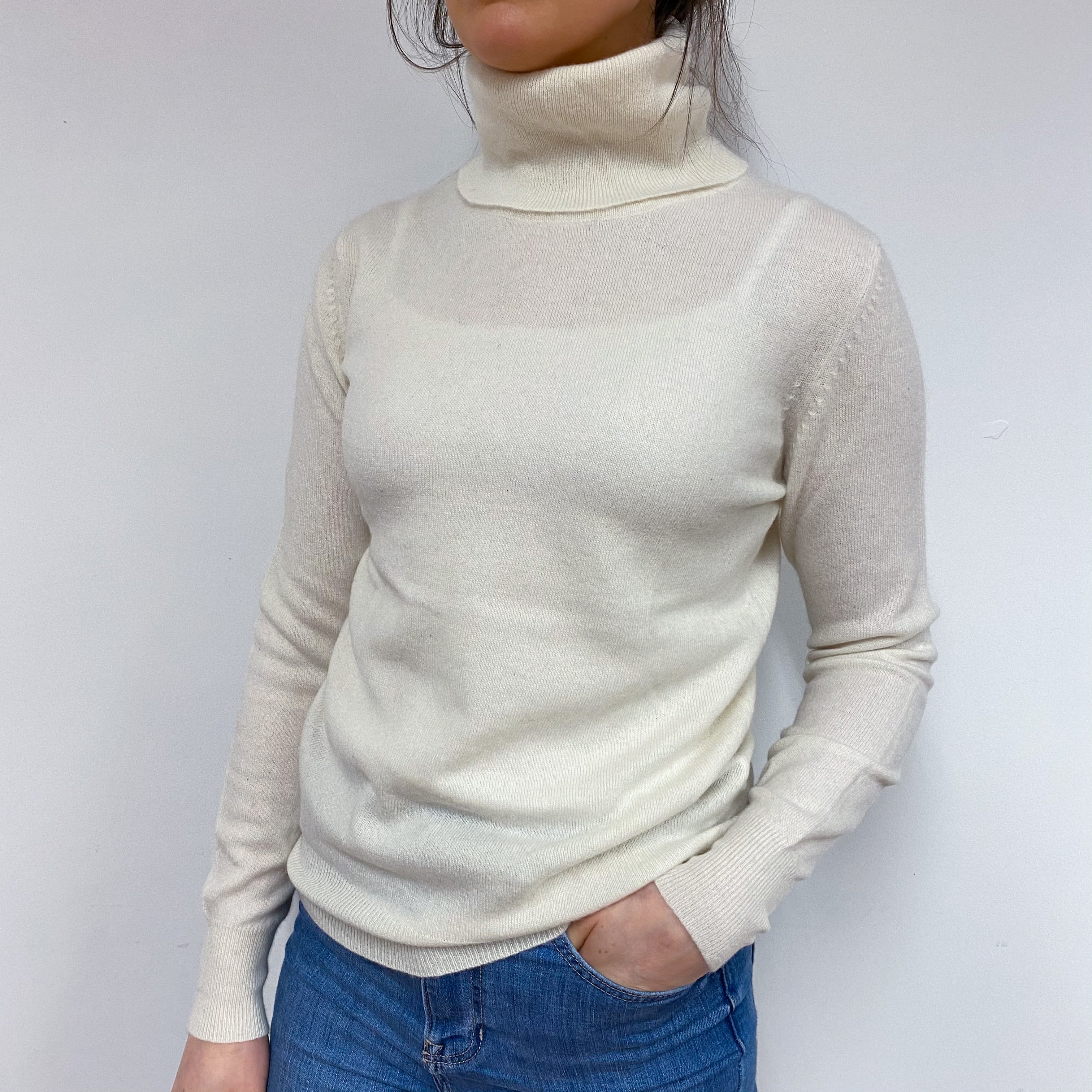 Pearl White Polo Neck Jumper Small