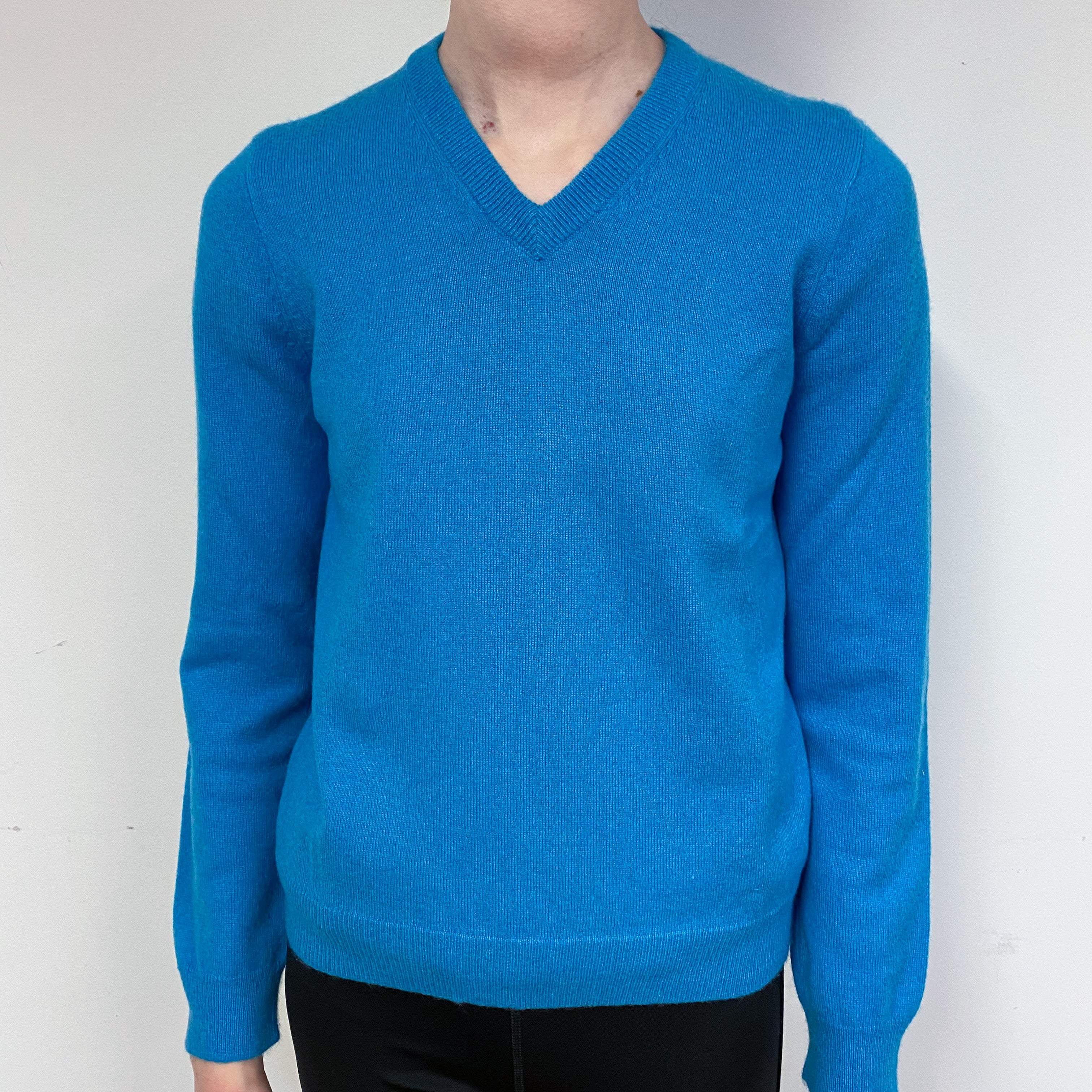Children’s Turquoise Blue Cashmere V-Neck Jumper Boy’s Age 12