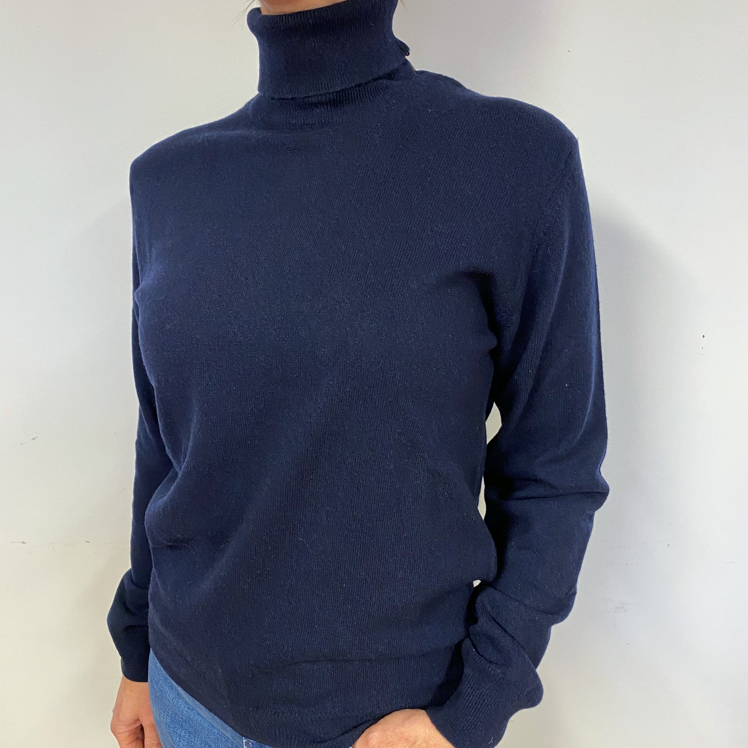 New Italian Navy Blue Unisex Polo Neck Jumper Small-Extra Large