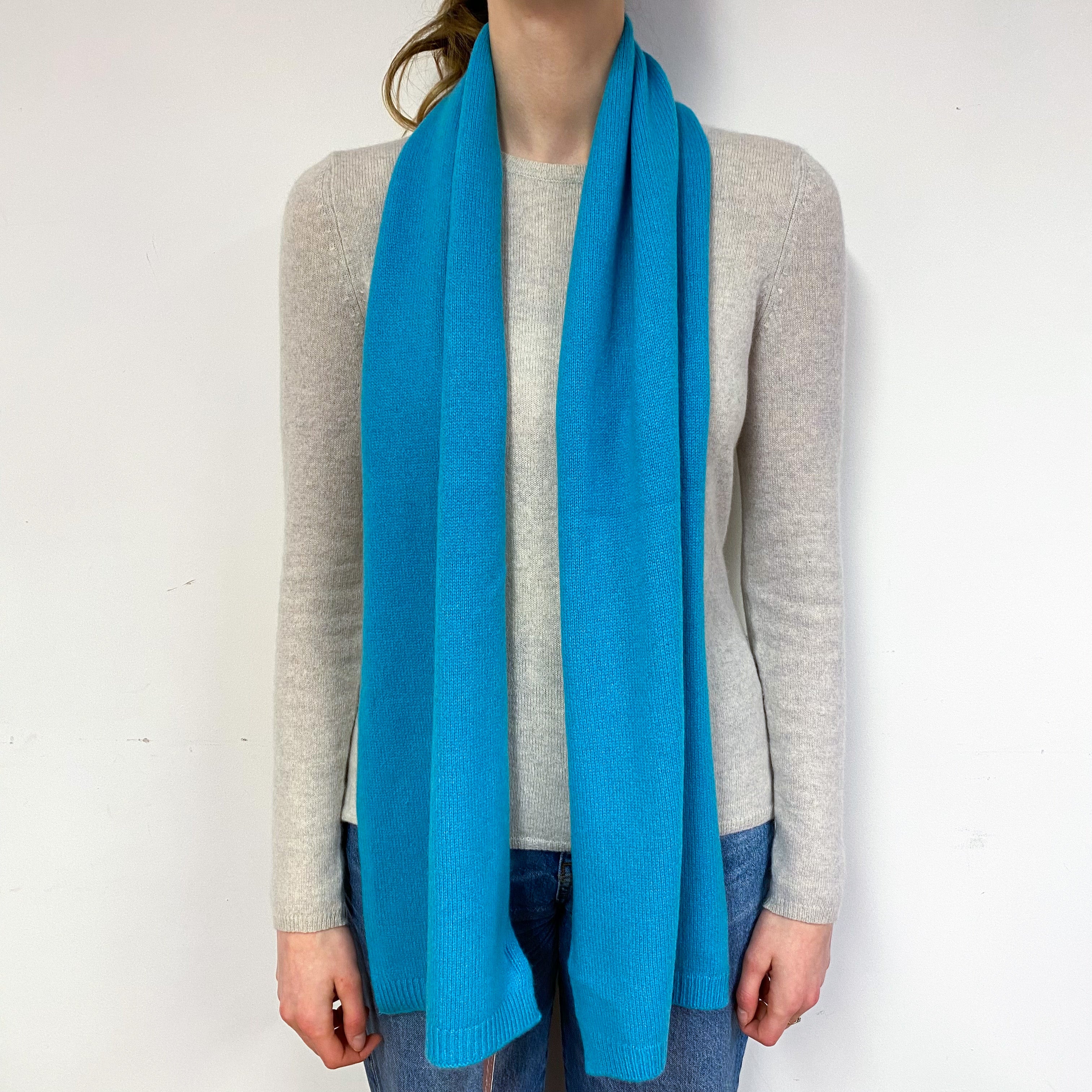 Turquoise Blue Long Chunky Scarf