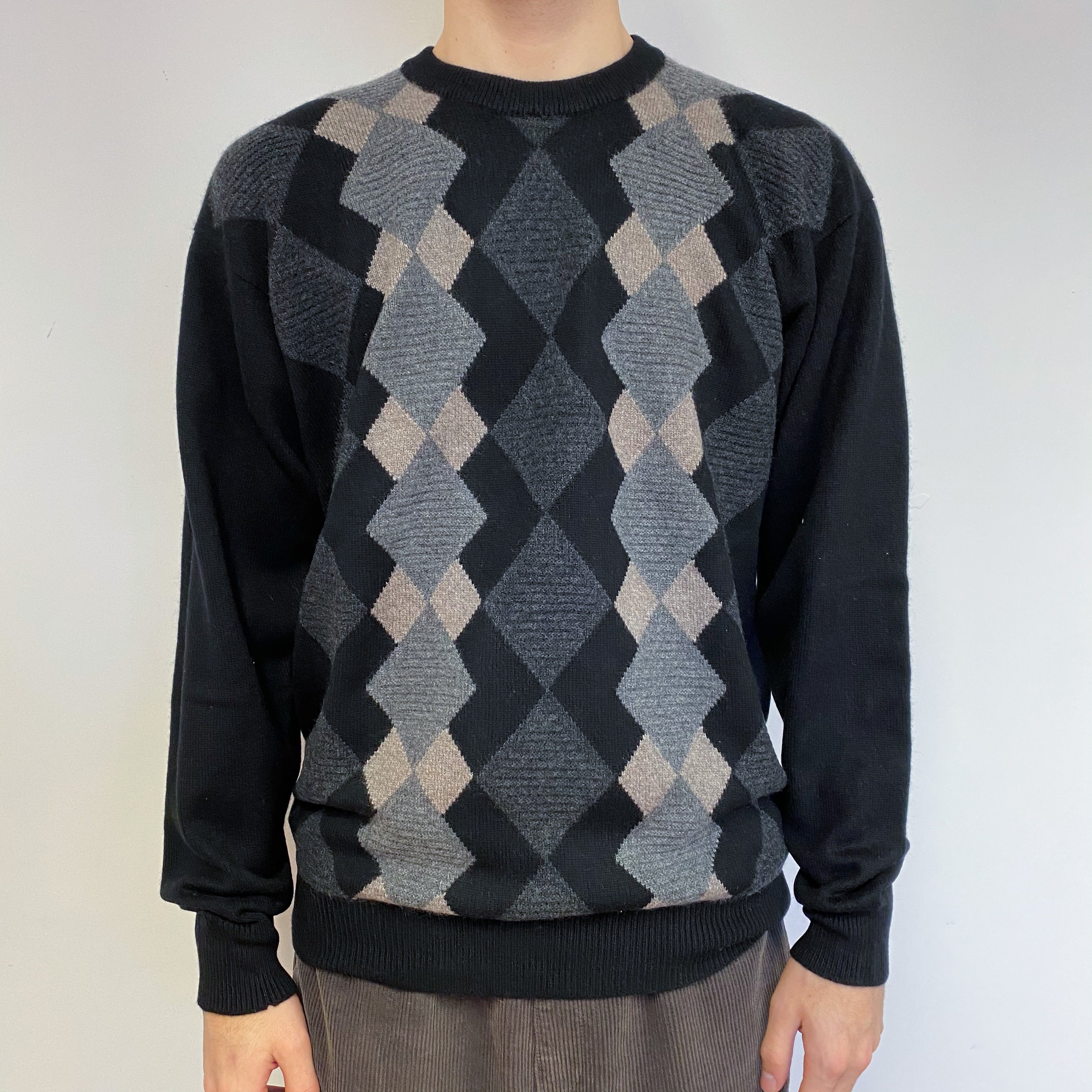 Men’s Scottish Black Diamond Crew Neck Jumper Large Tall