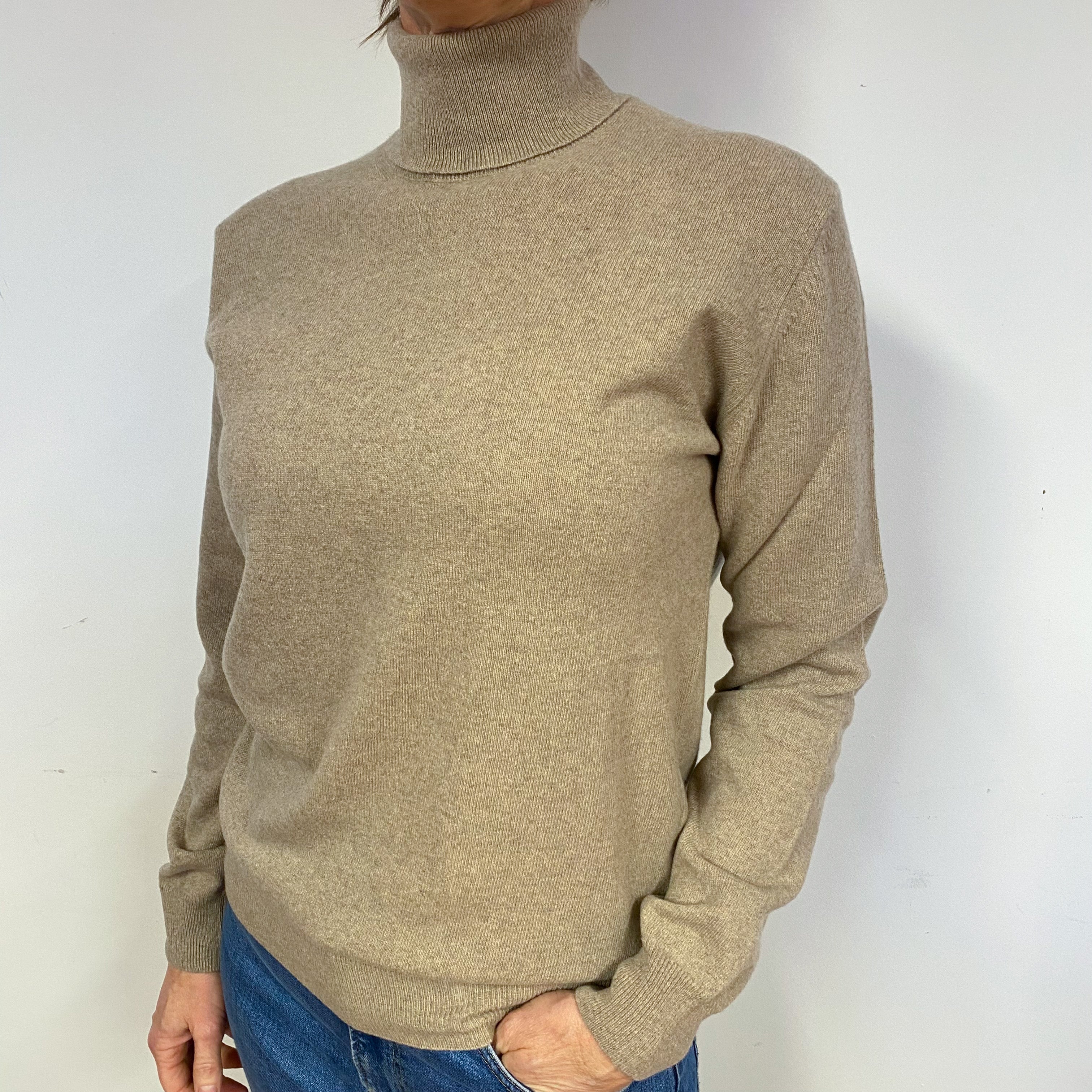 New Italian Latte Unisex Polo Neck Jumper Small-Extra Large