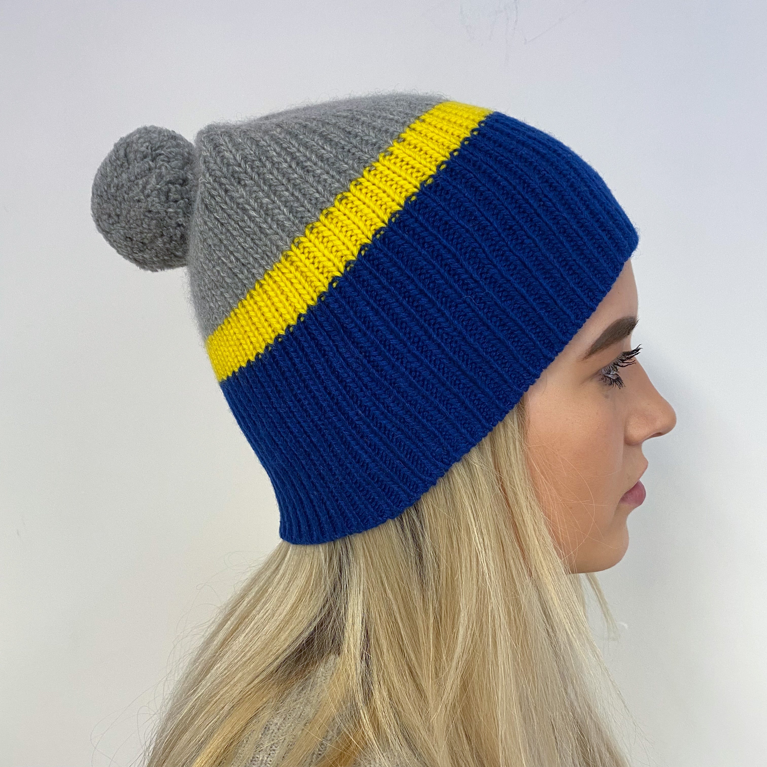 Brand New Scottish Colour Block Pom Pom Beanie One Size