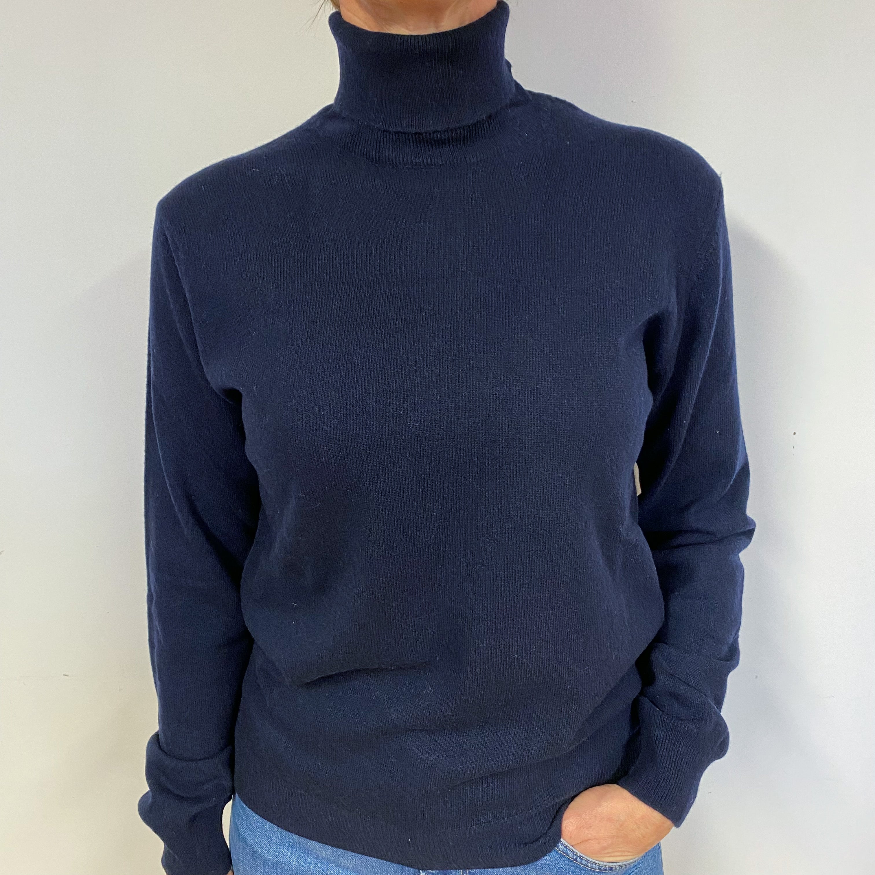 New Italian Navy Blue Unisex Polo Neck Jumper Small-Extra Large