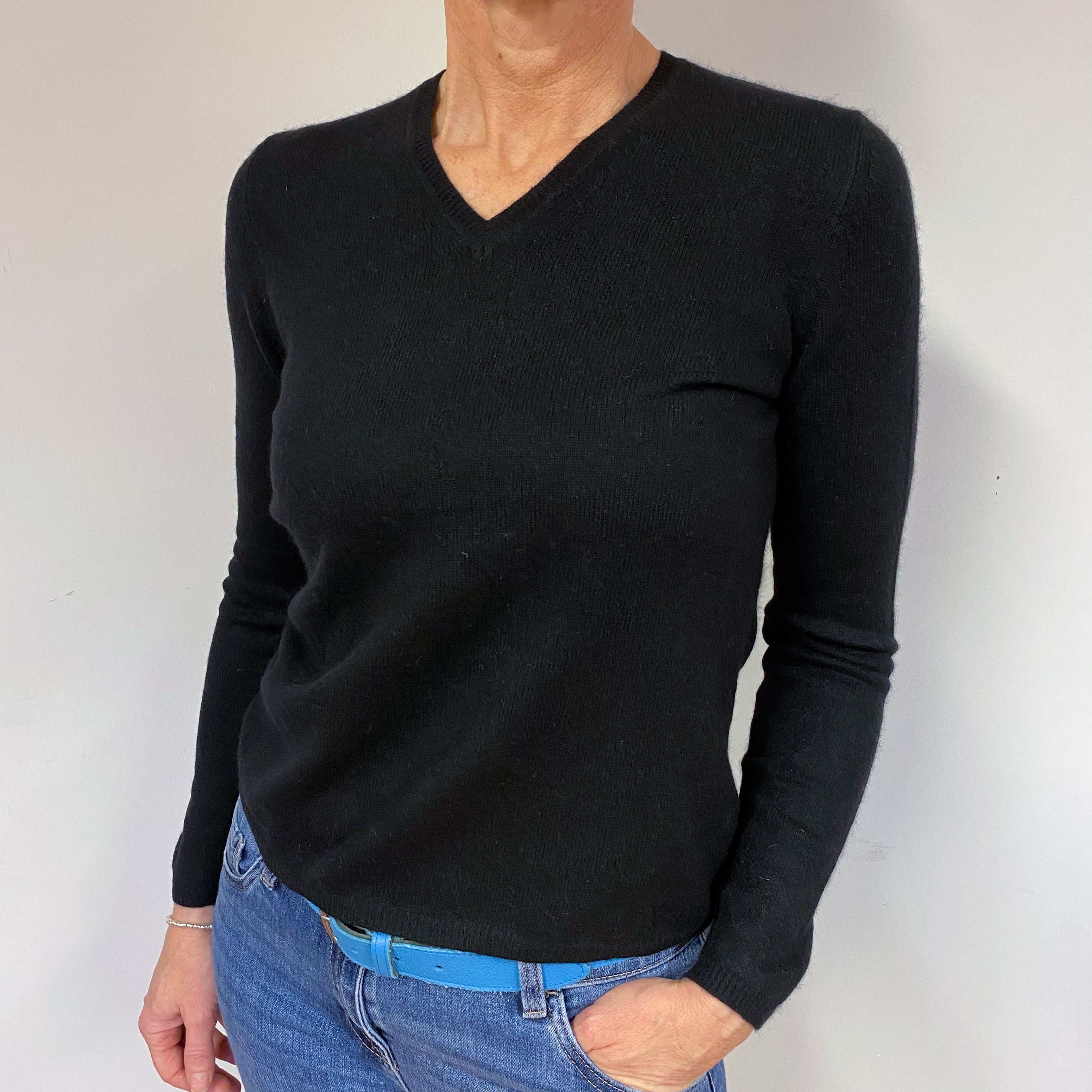 Classic Black V Neck Jumper Medium