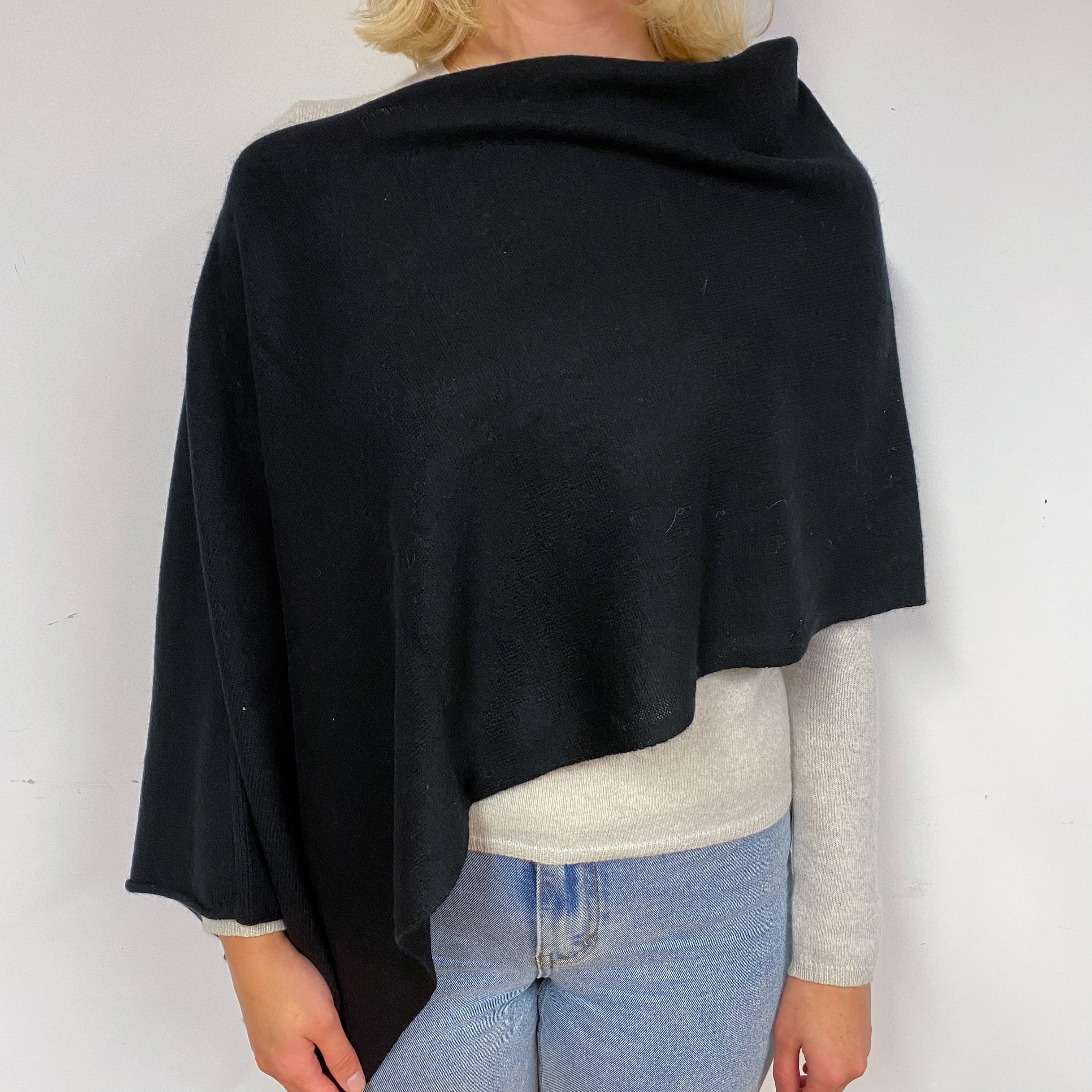 Classic Black Cashmere Poncho One Size